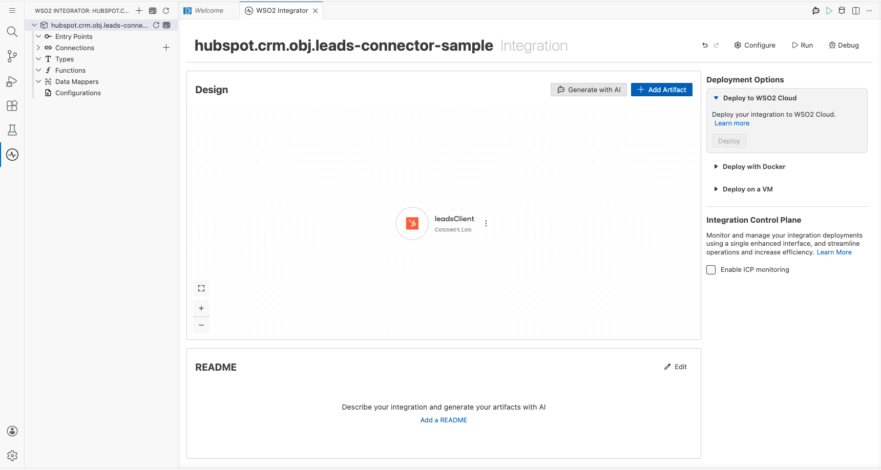 HubSpot CRM Leads Connections panel showing leadsClient entry after saving