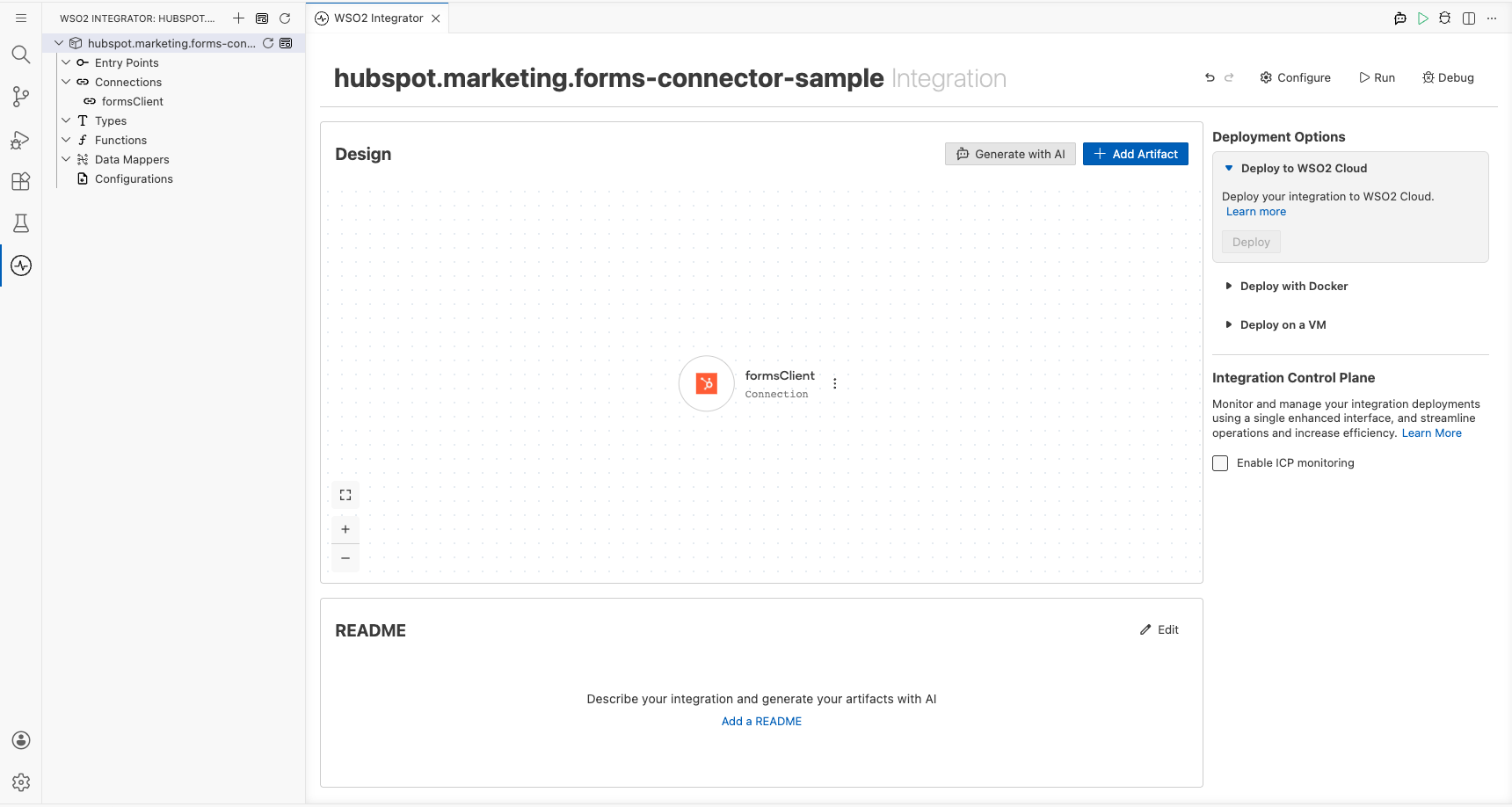 HubSpot Marketing Forms Connections panel showing formsClient entry after saving