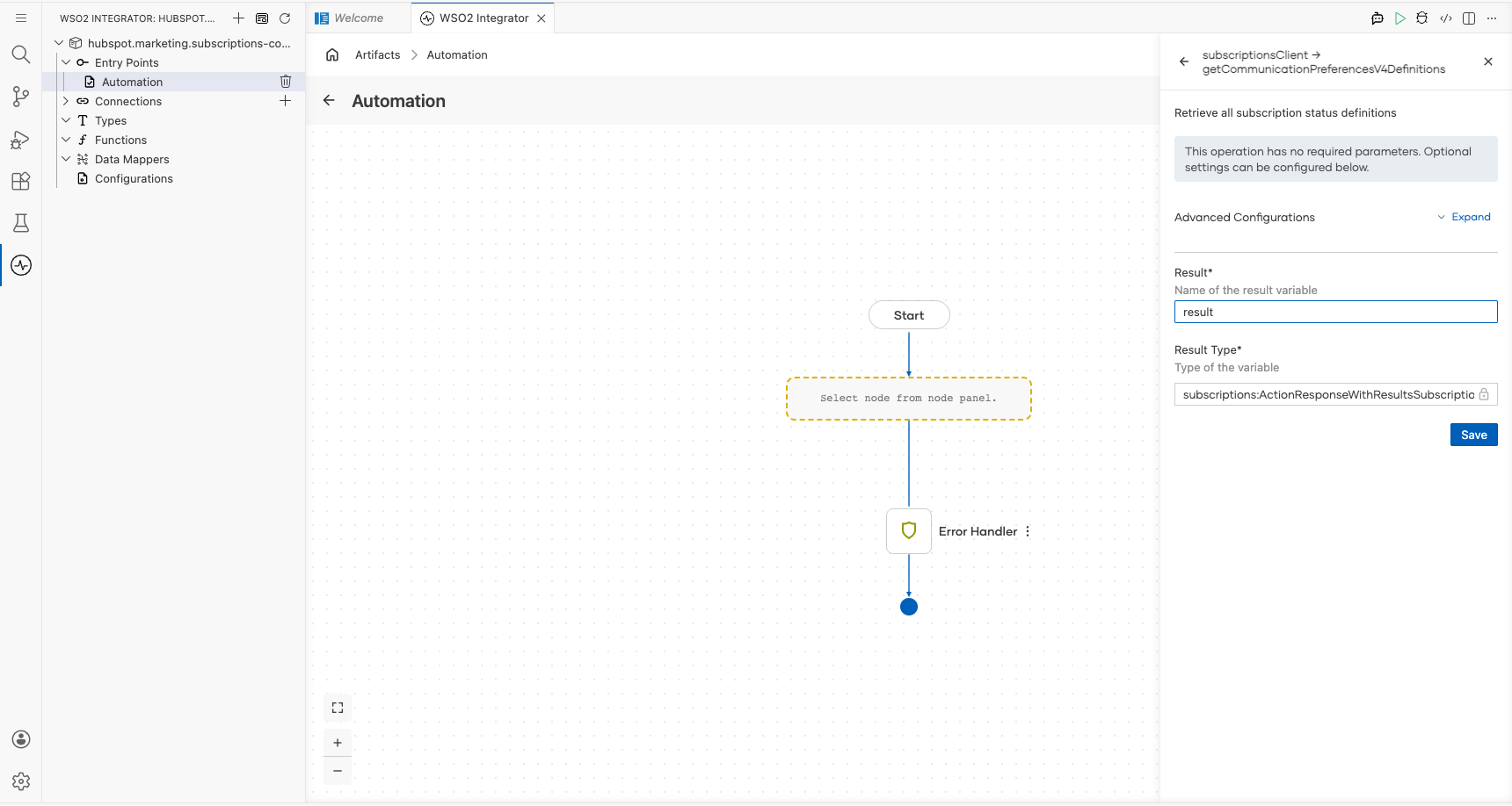 HubSpot Marketing Subscriptions getCommunicationPreferencesV4Definitions operation configuration filled with all values