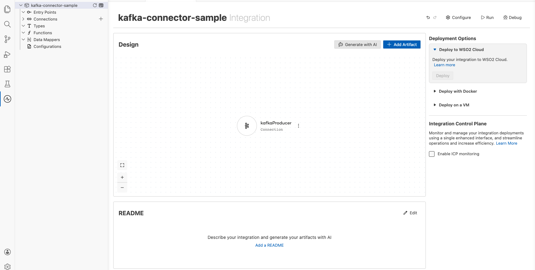 Kafka Producer Connections panel showing kafkaProducer entry after saving