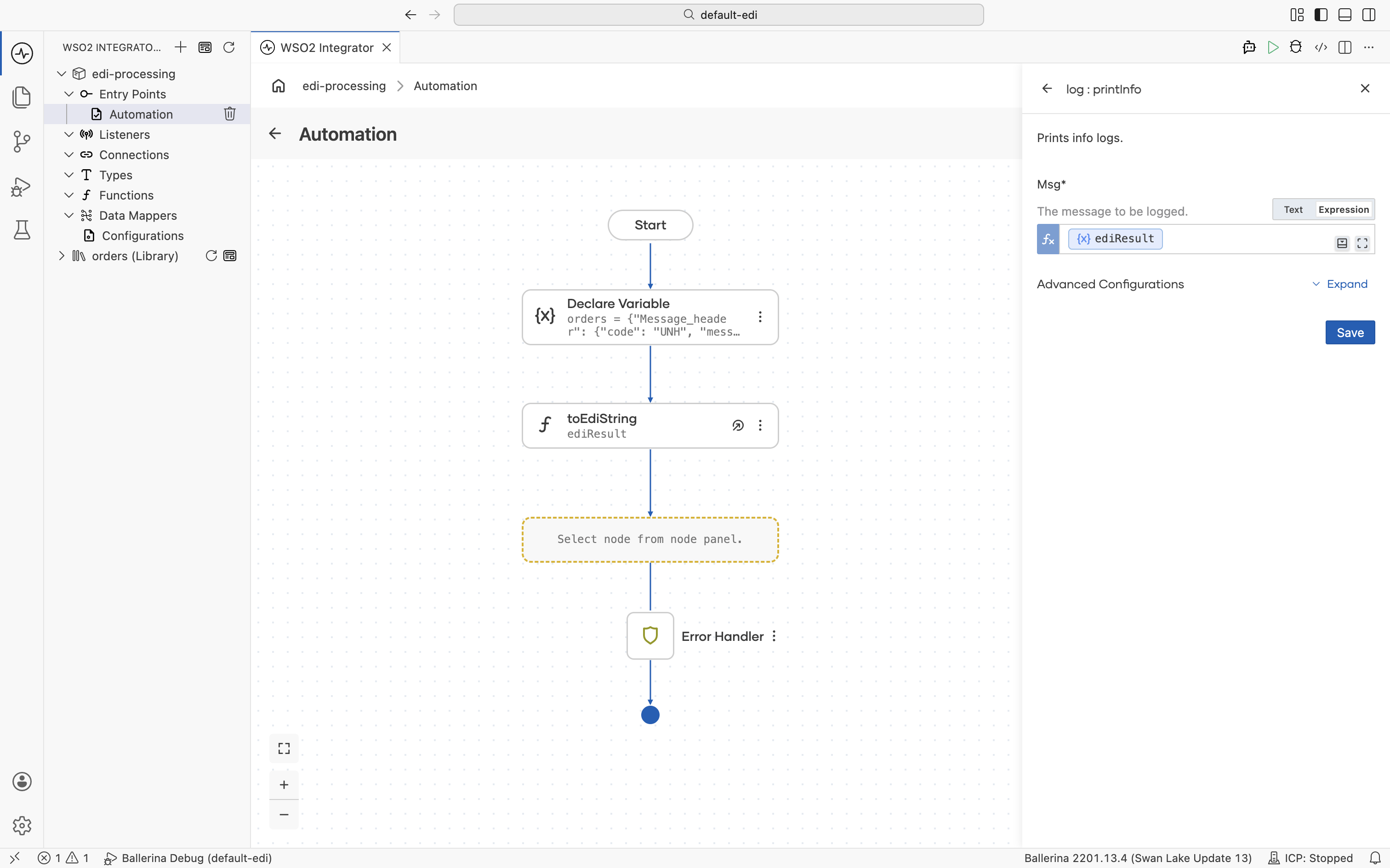Configure Log Info with ediResult