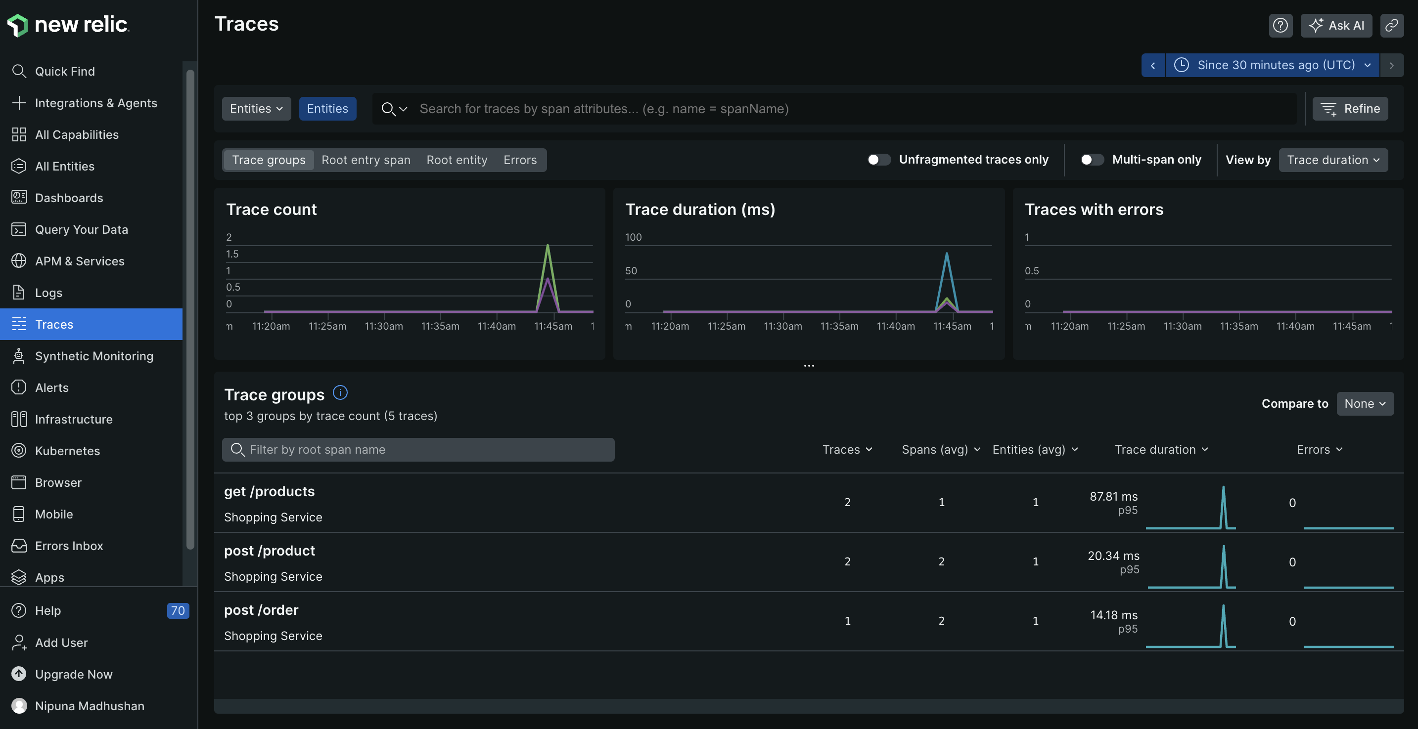 Ballerina traces on New Relic Ballerina traces on New Relic