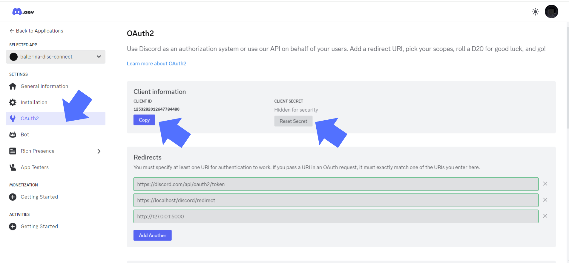 Obtain client ID and secret