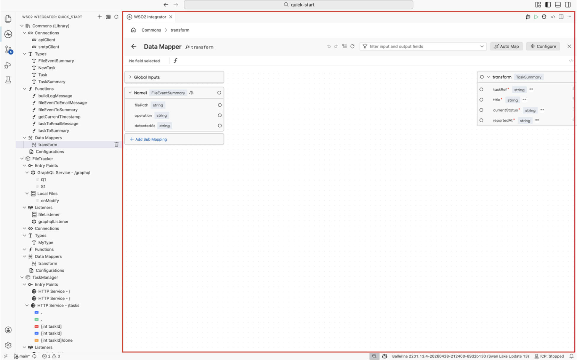 Data Mapper editor for the transform data mapper