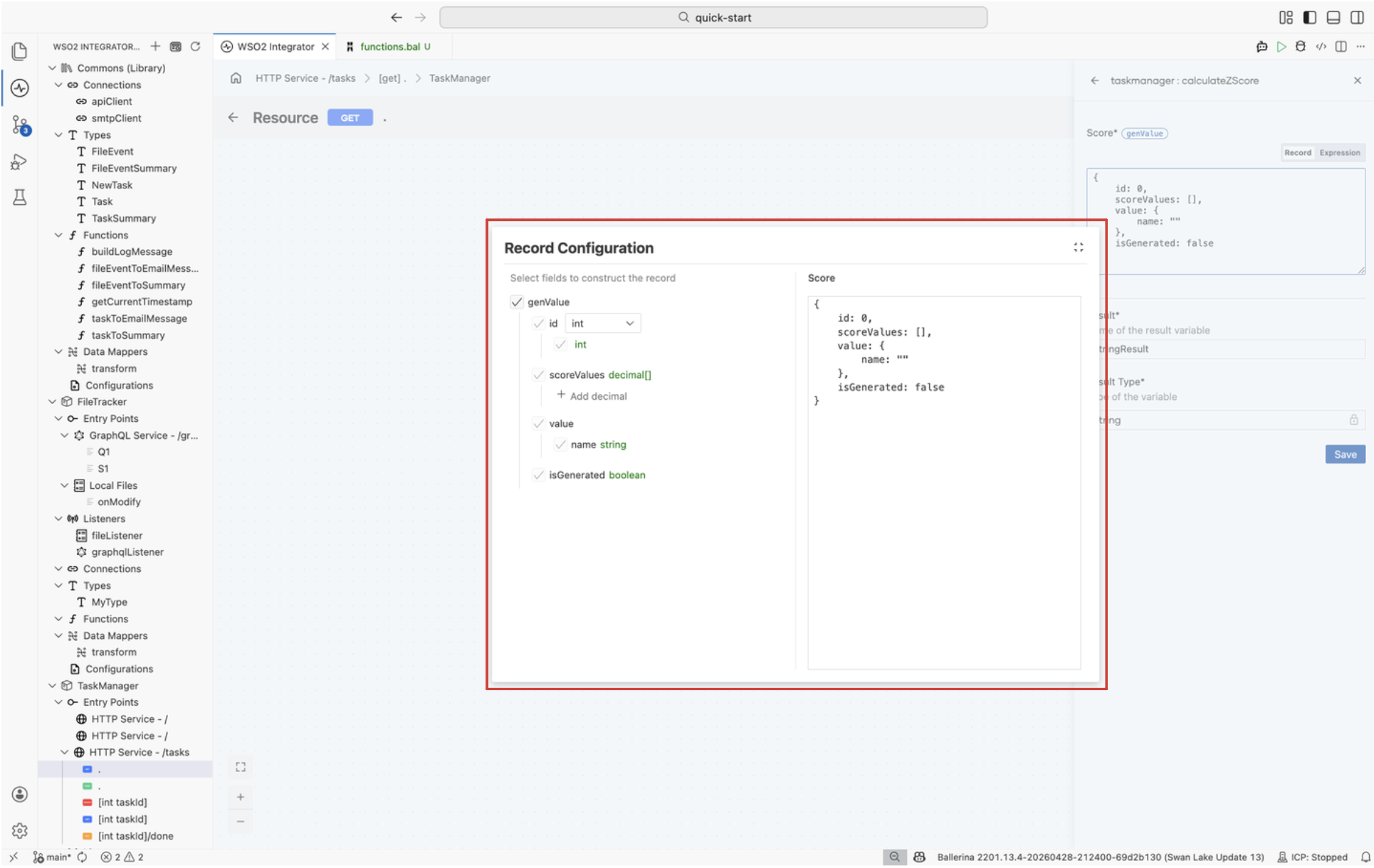 Record Configuration editor for the genValue record