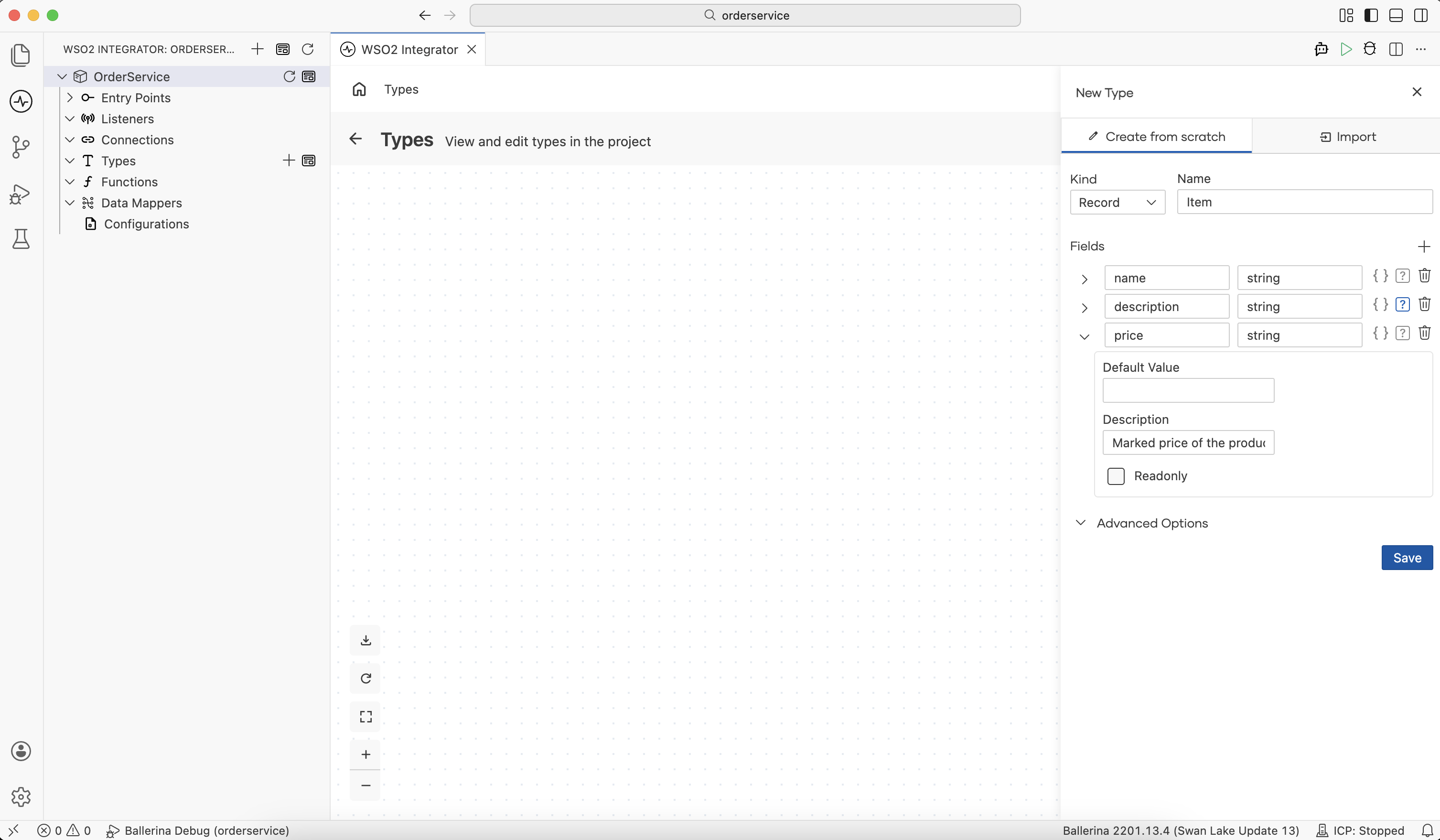 Record type creation field options