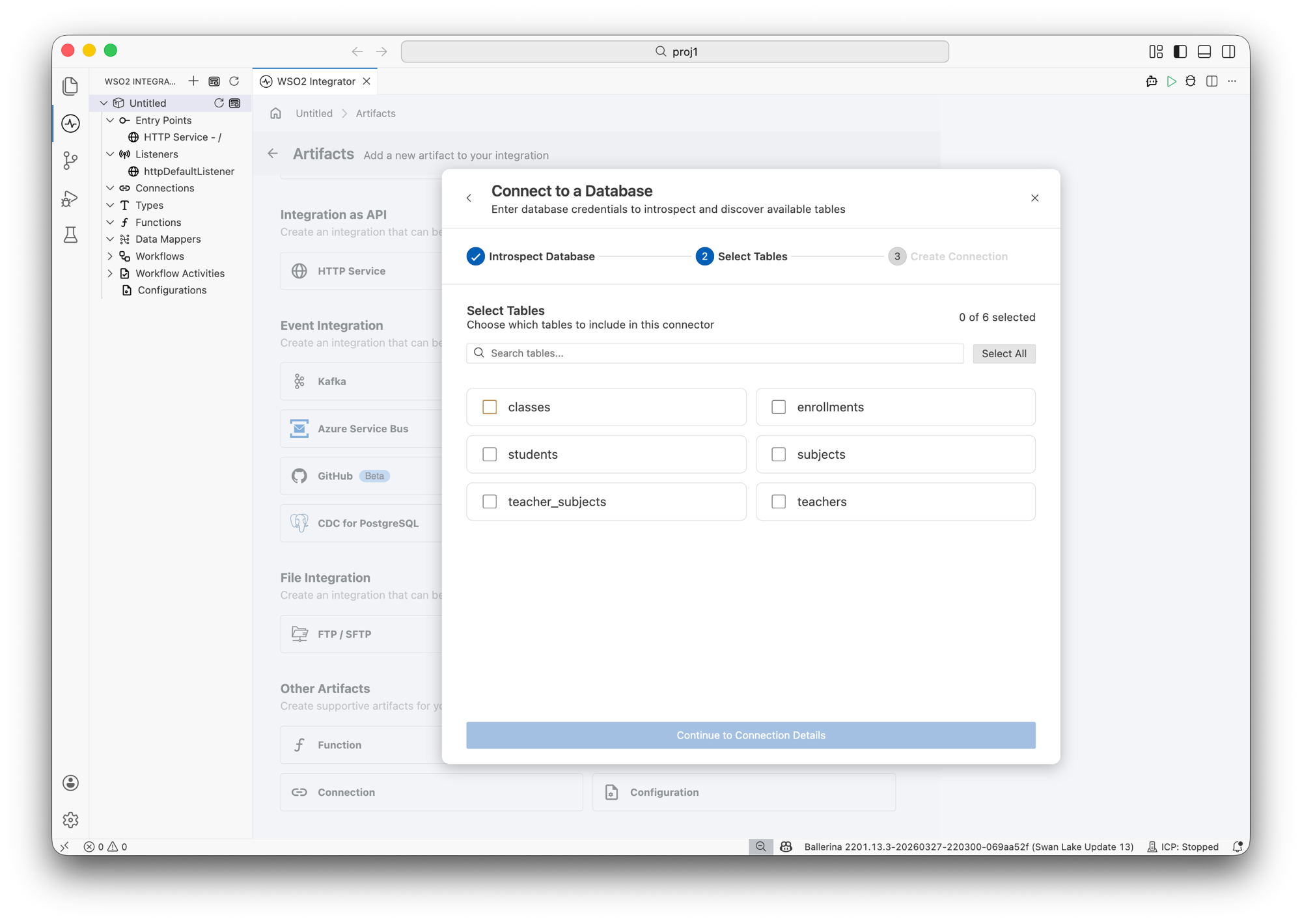 Select database tables