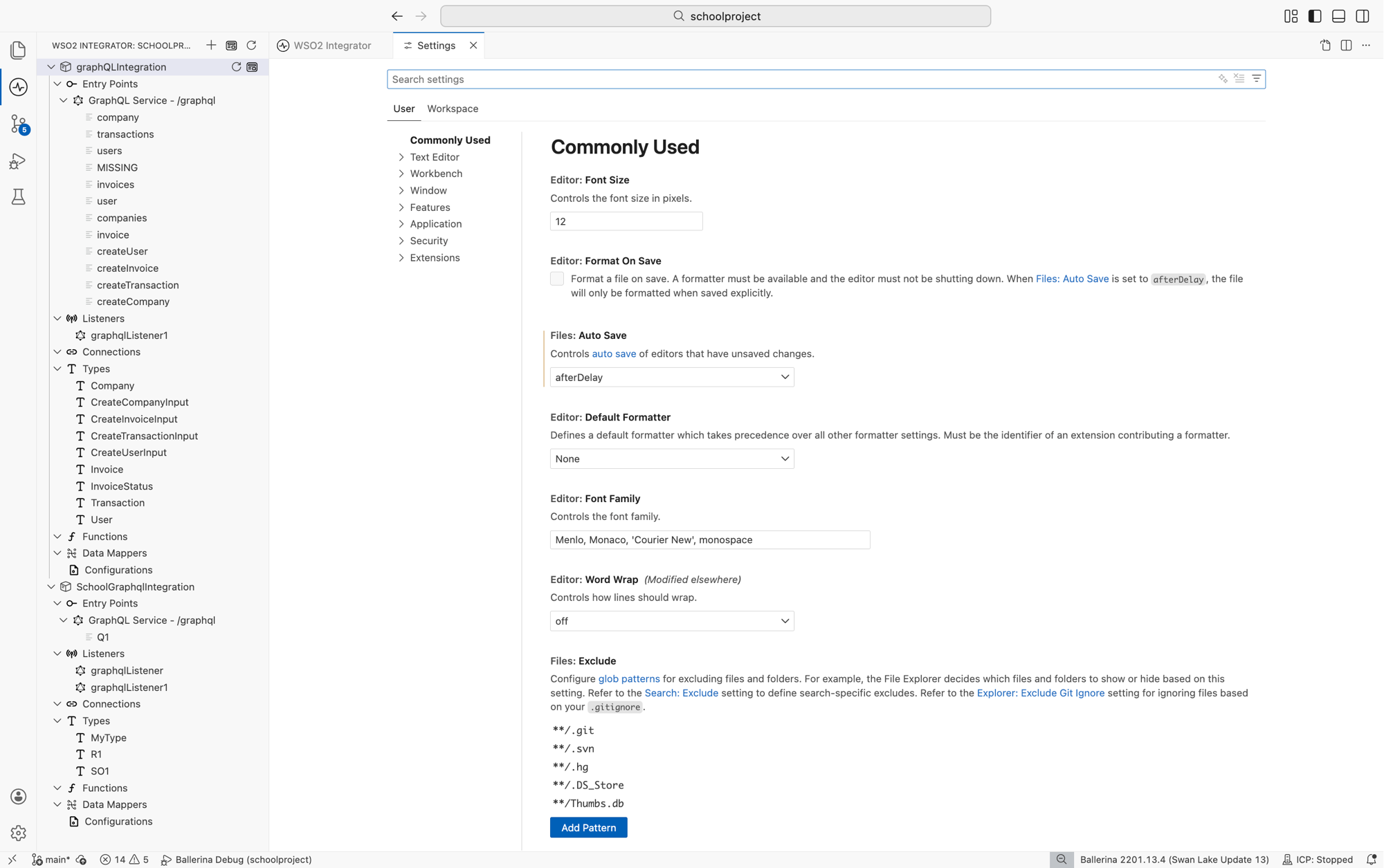 Settings page