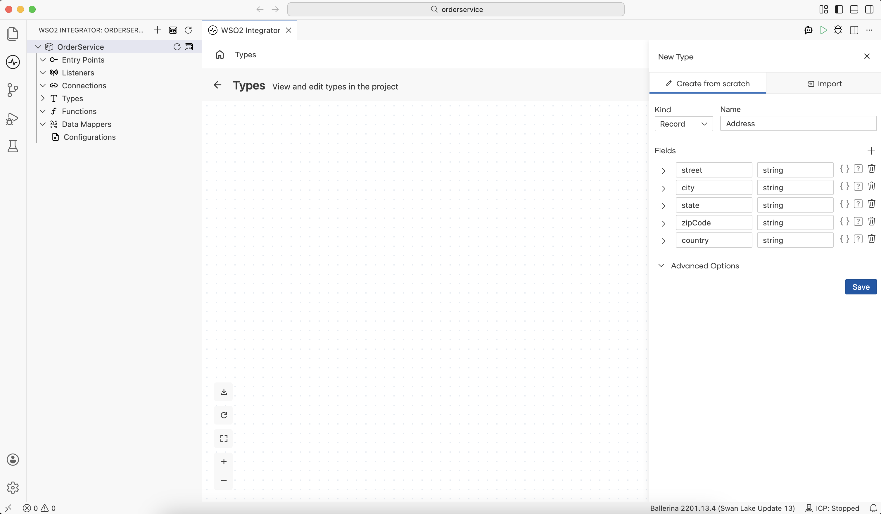 New Type creation form showing Kind and Name fields