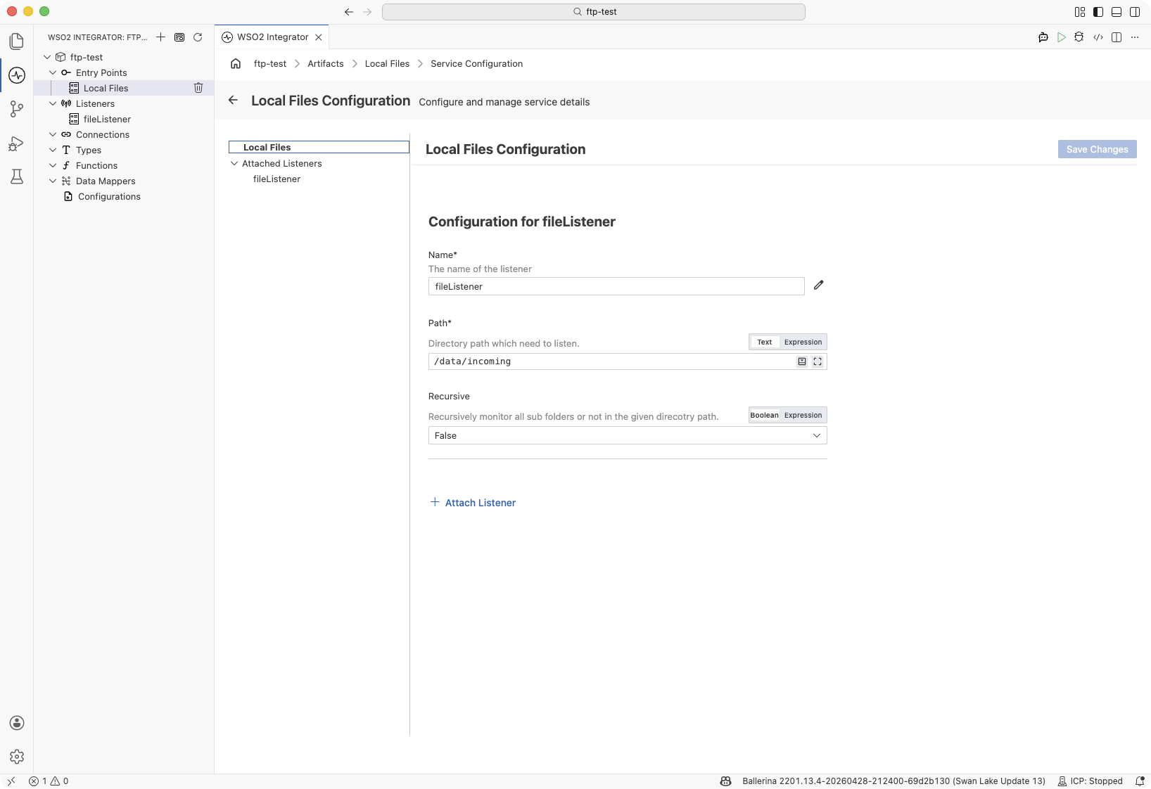 Local Files Configuration panel