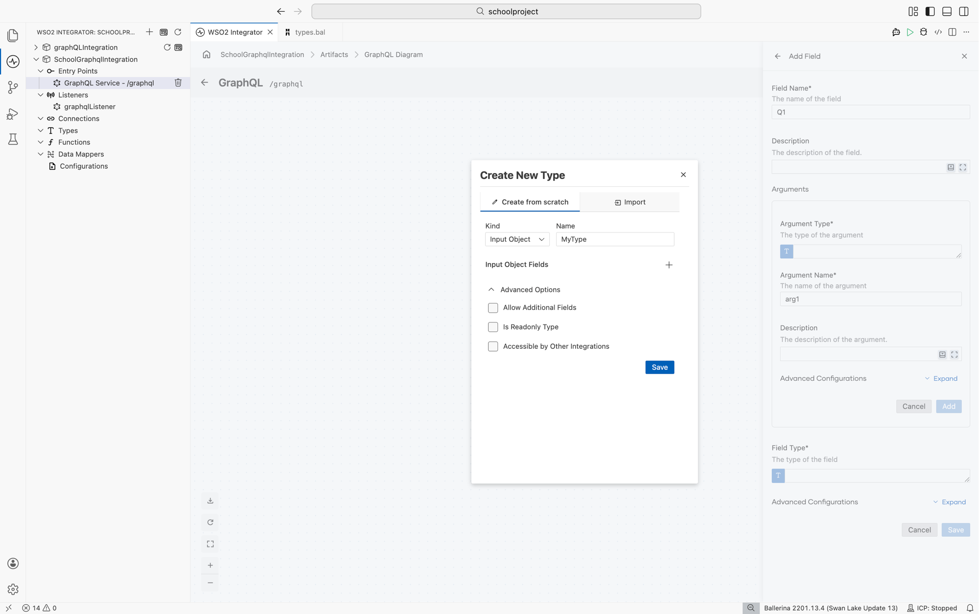 Create new type dialog