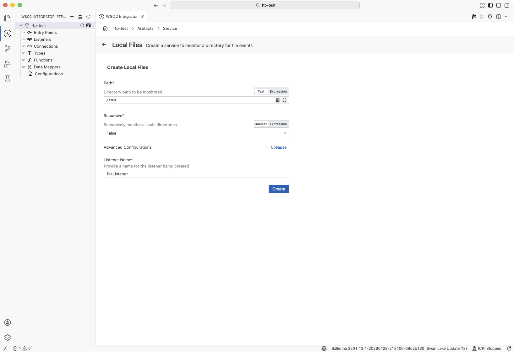 Local Files creation form