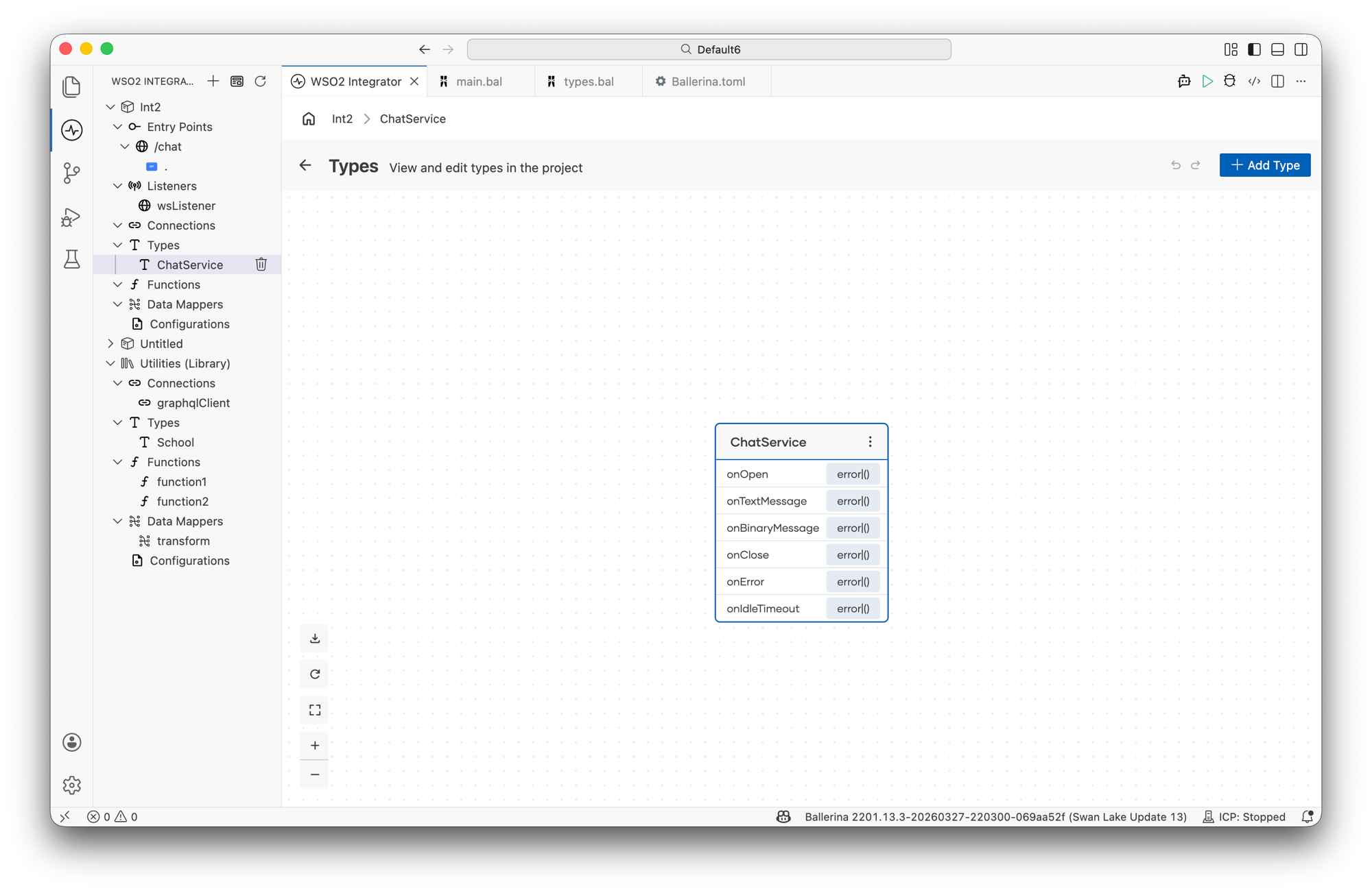 Flow designer for the GET upgrade resource showing the Return step with new ChatService()