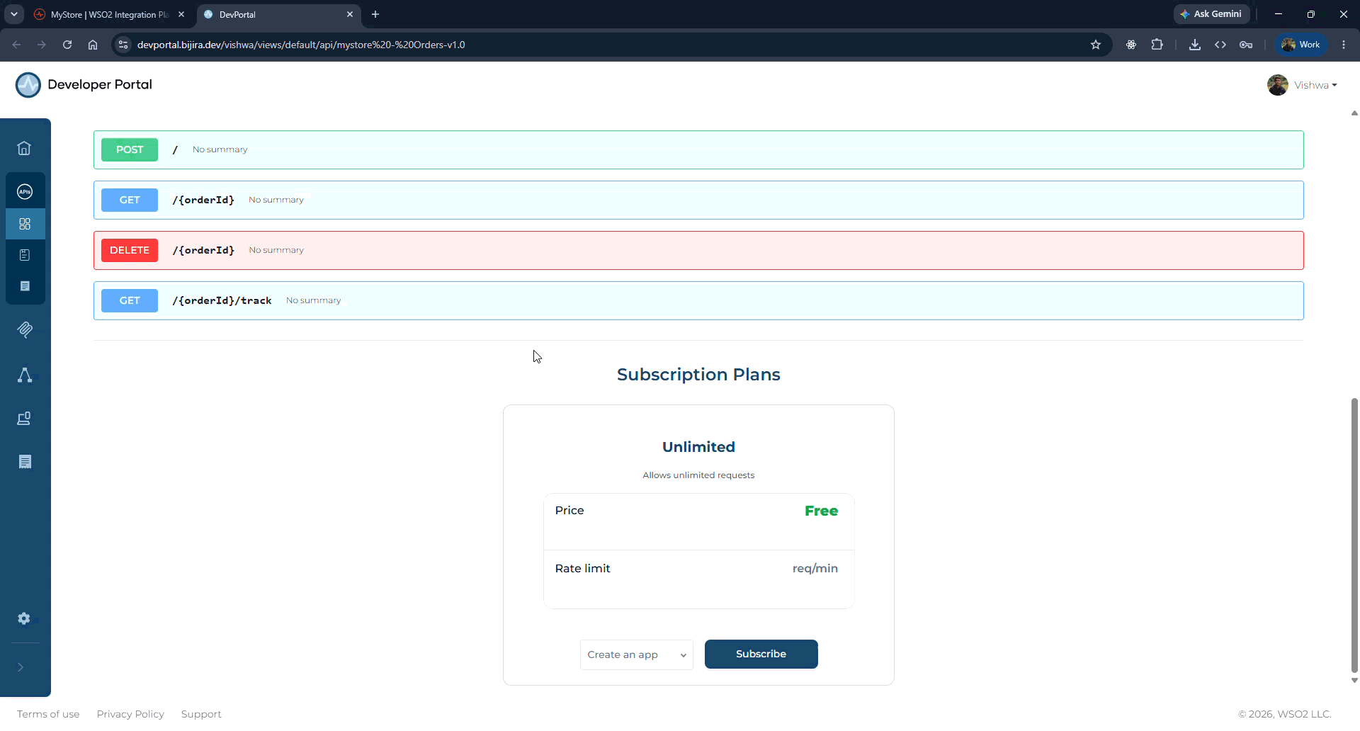 Subscribe API to Application