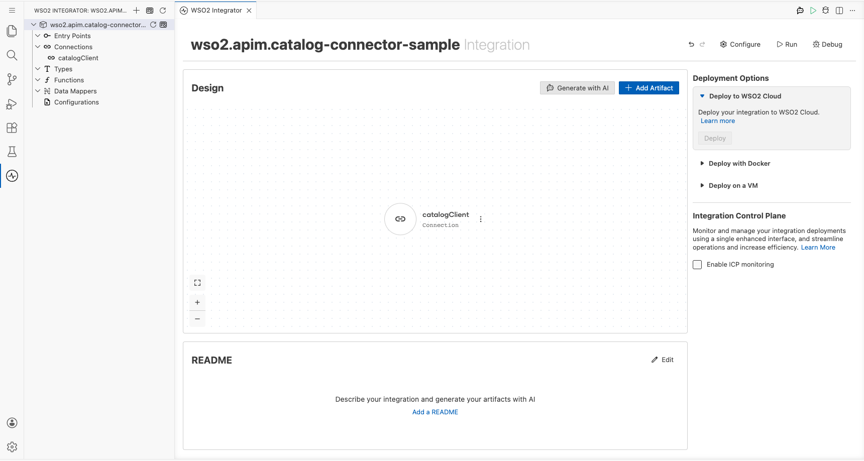WSO2 APIM Catalog Connections panel showing catalogClient entry after saving
