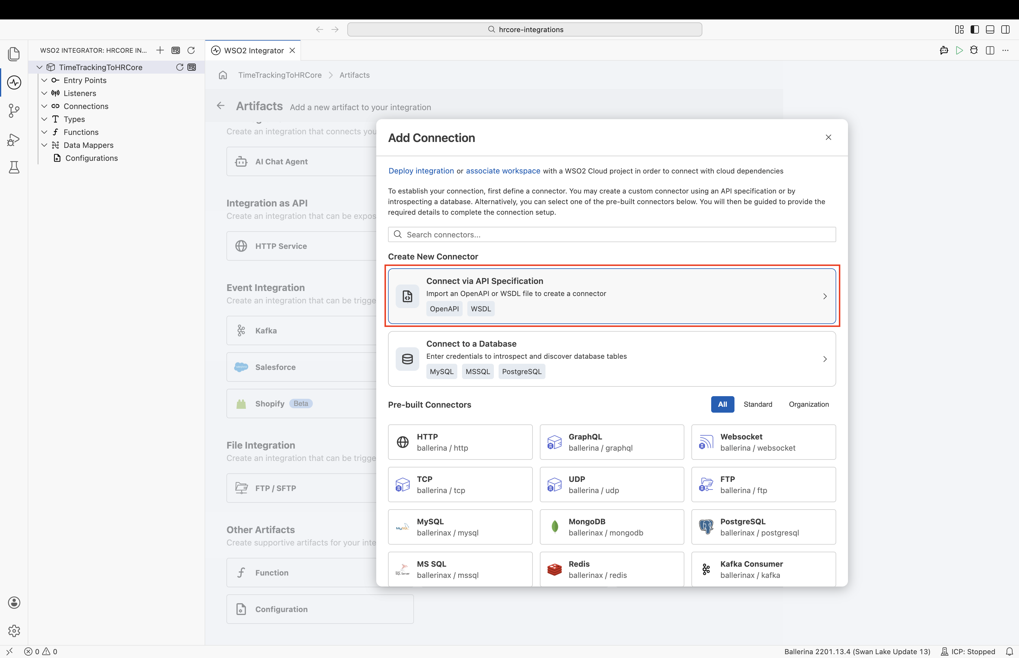 Select Connect via API Specification in the Add Connection dialog