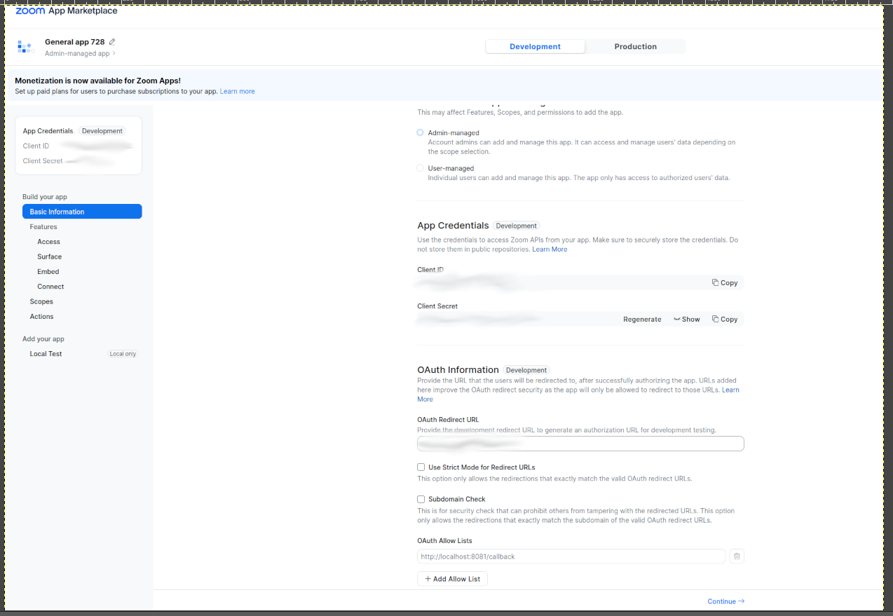 App credentials