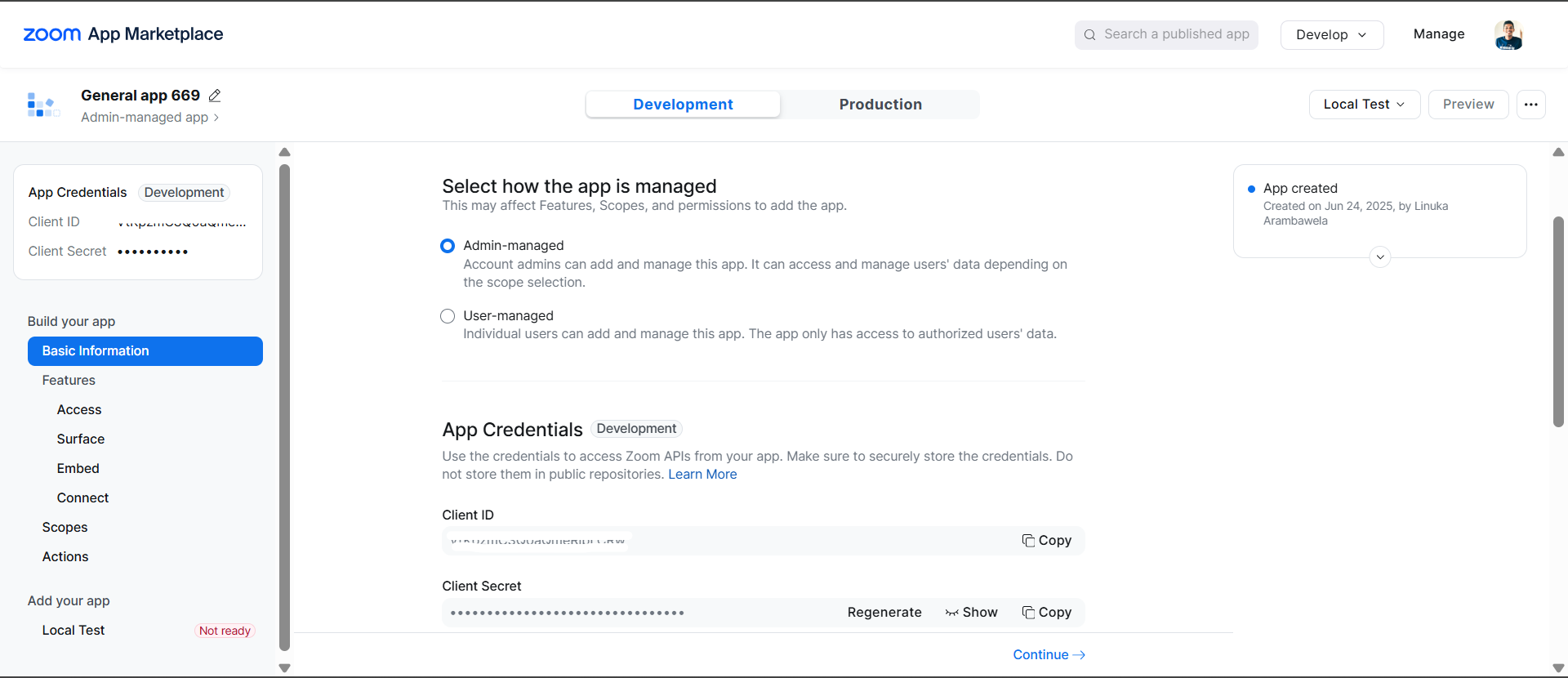 App credentials