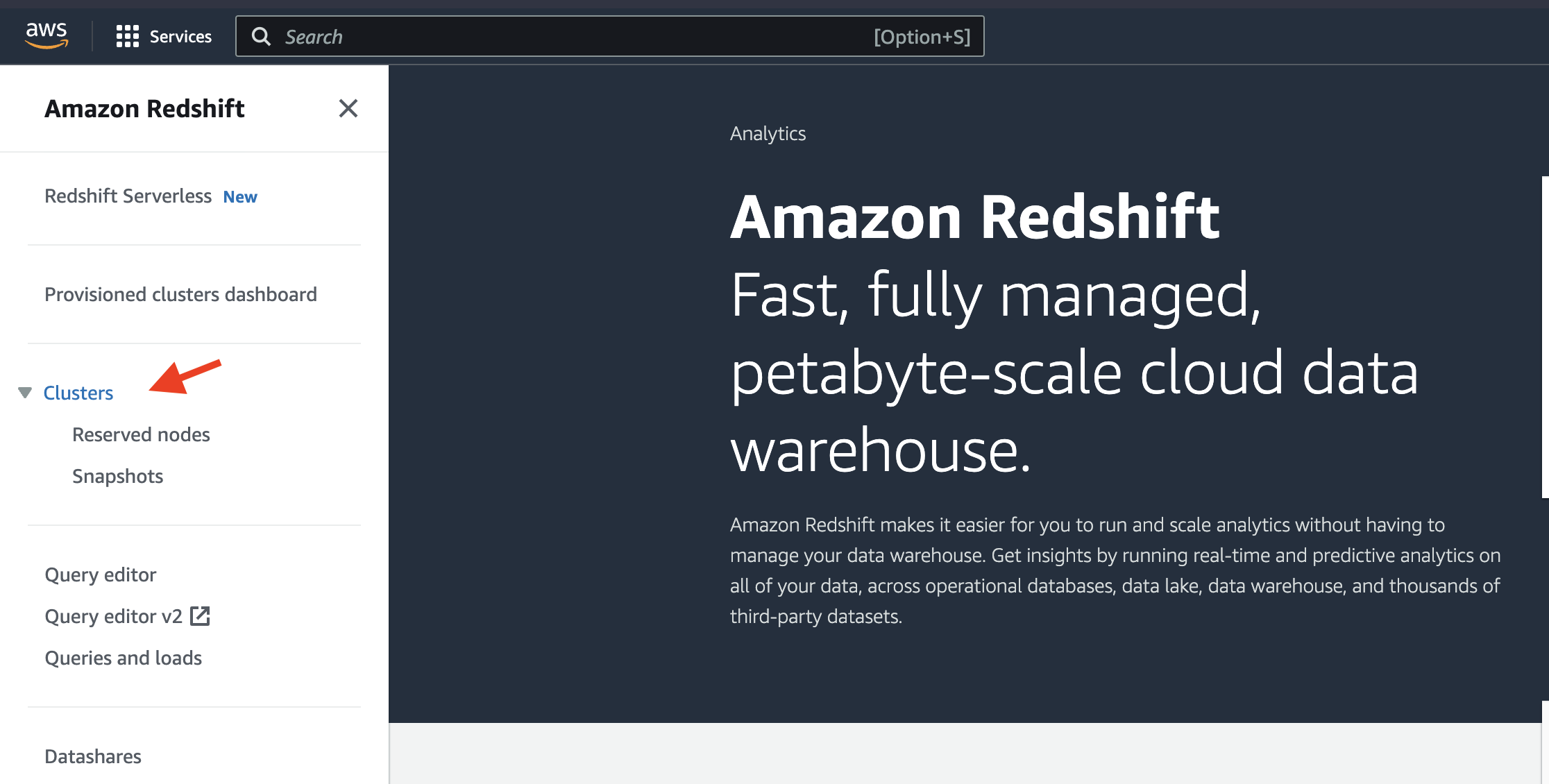 Navigate to Redshift