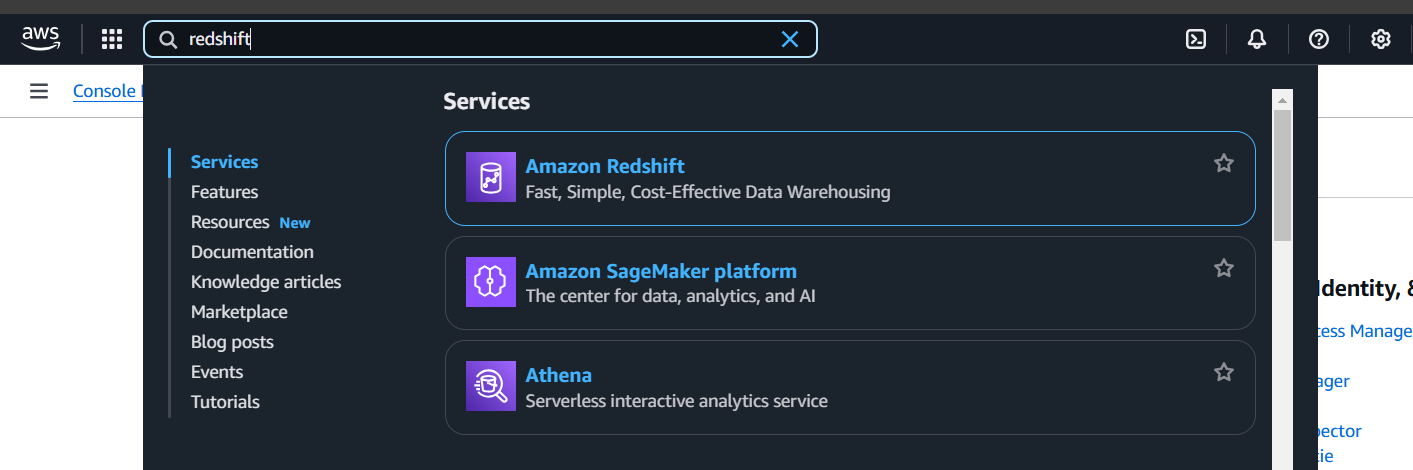 Navigate to Redshift