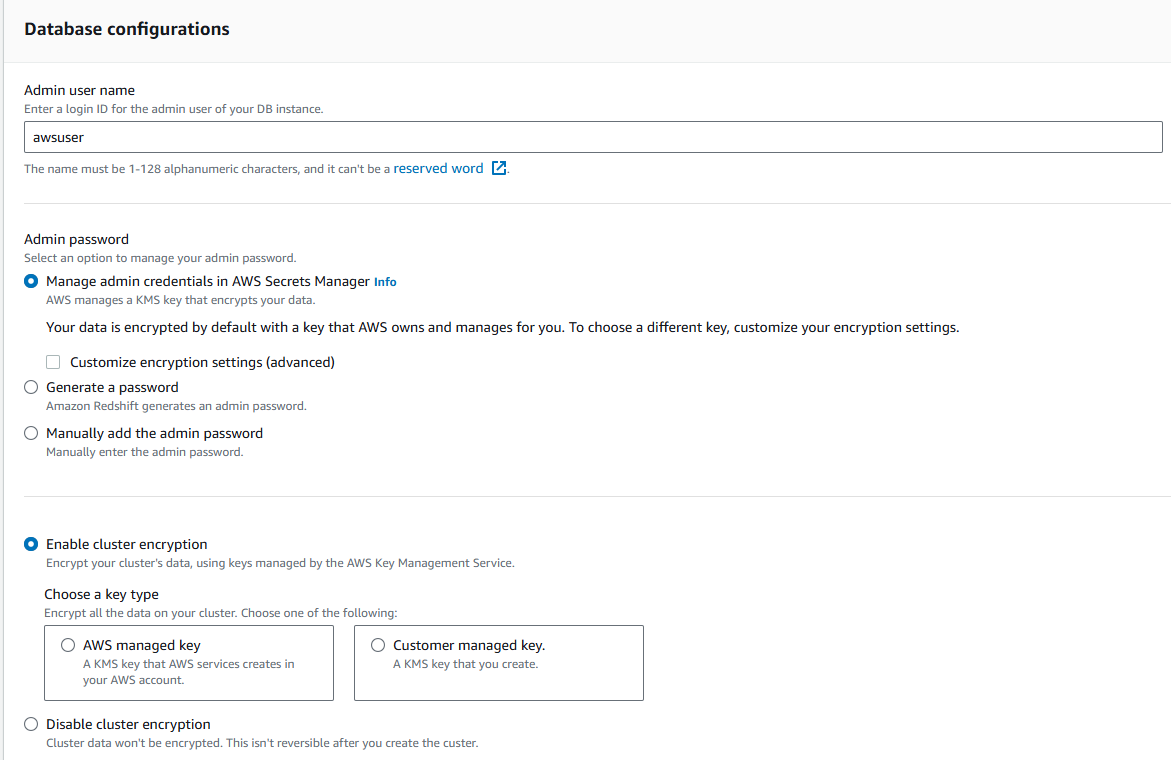 Database configuration