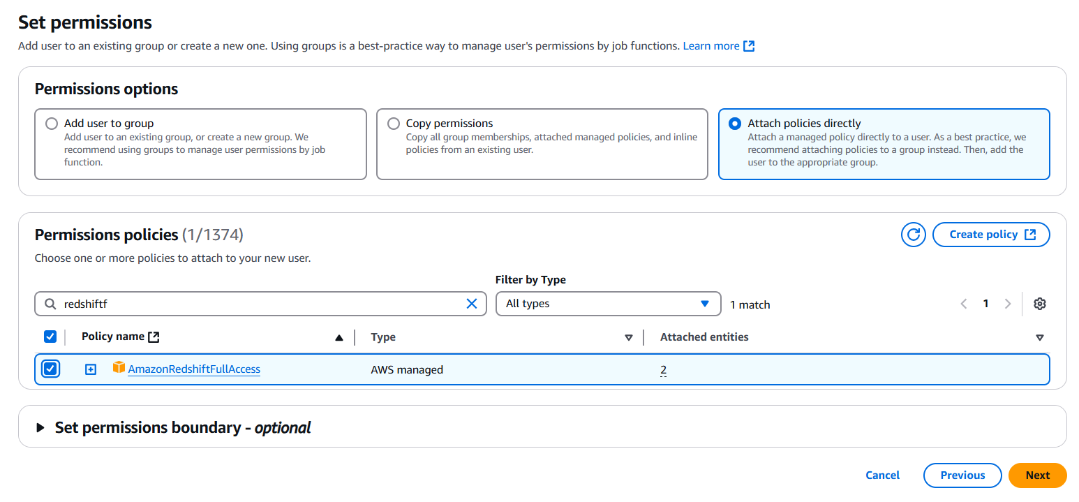 Set user permissions