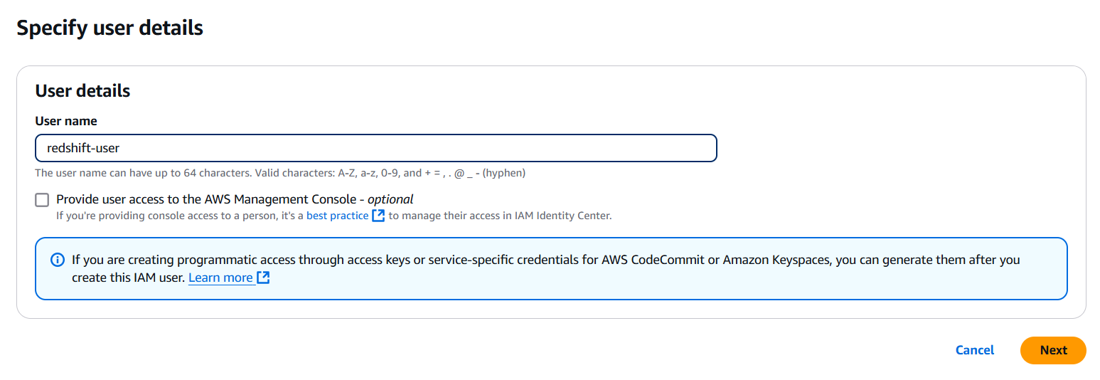 Specify user details