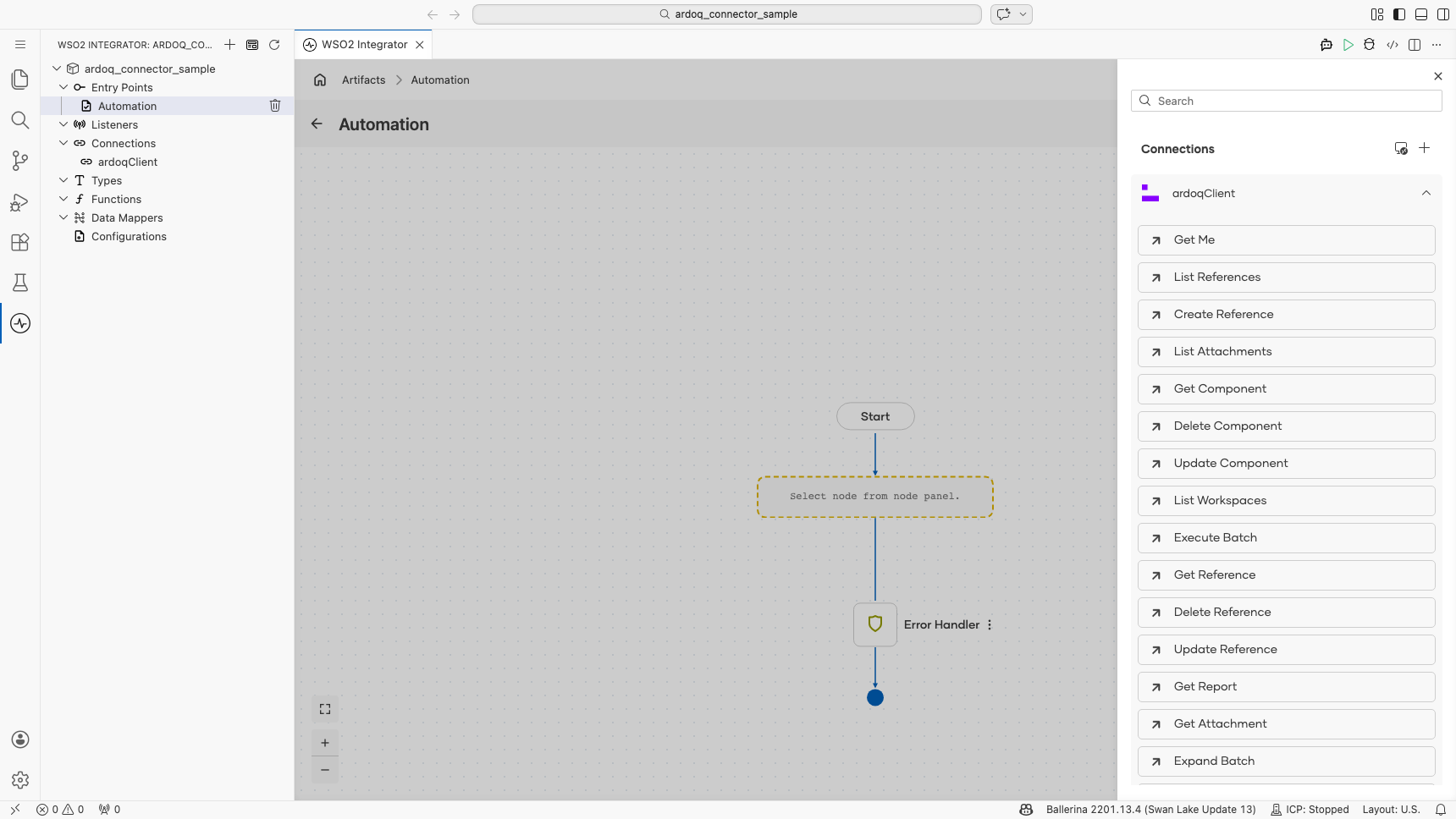 Ardoq connection expanded to display operations before selection