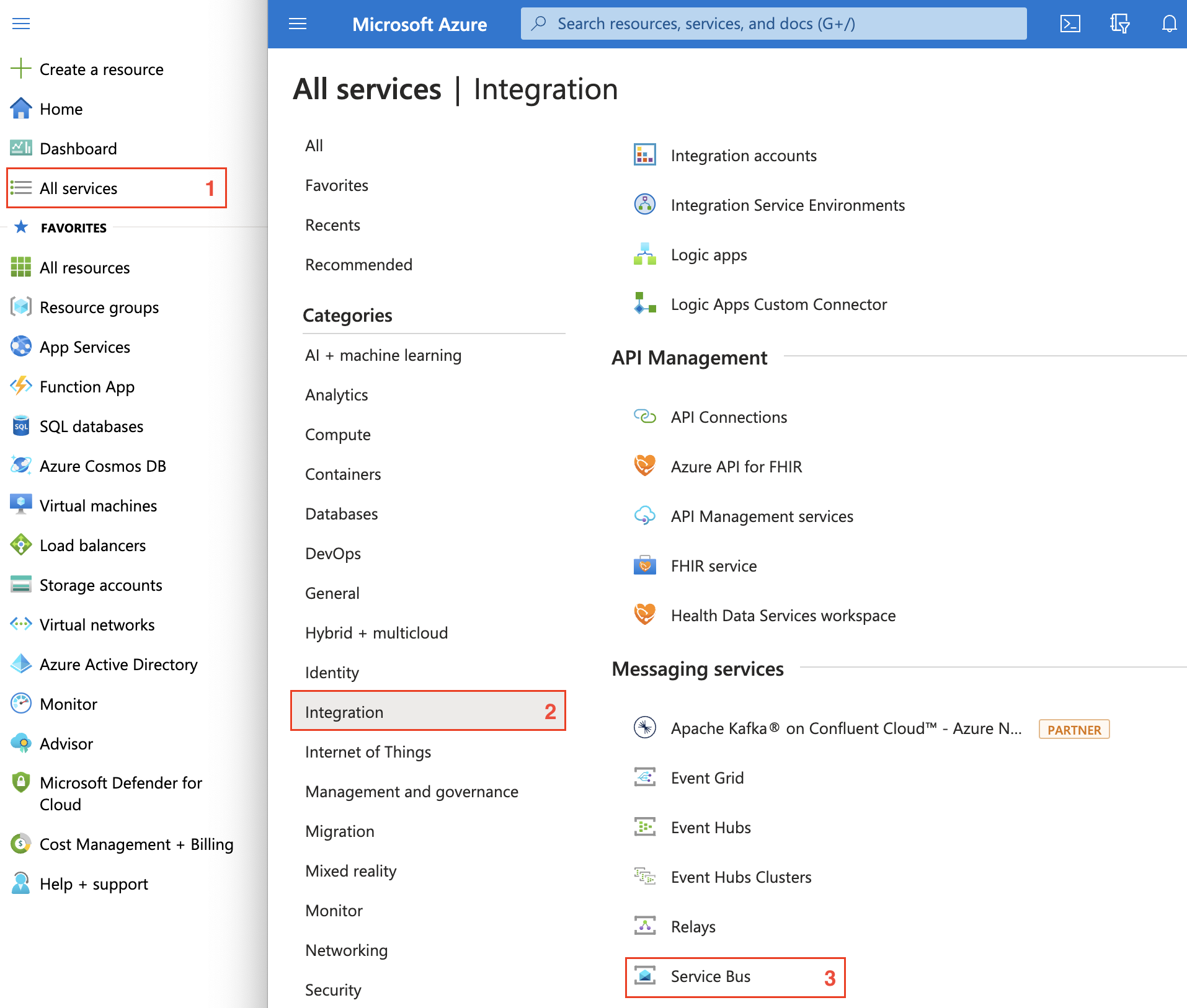 Create Resource Service Bus menu