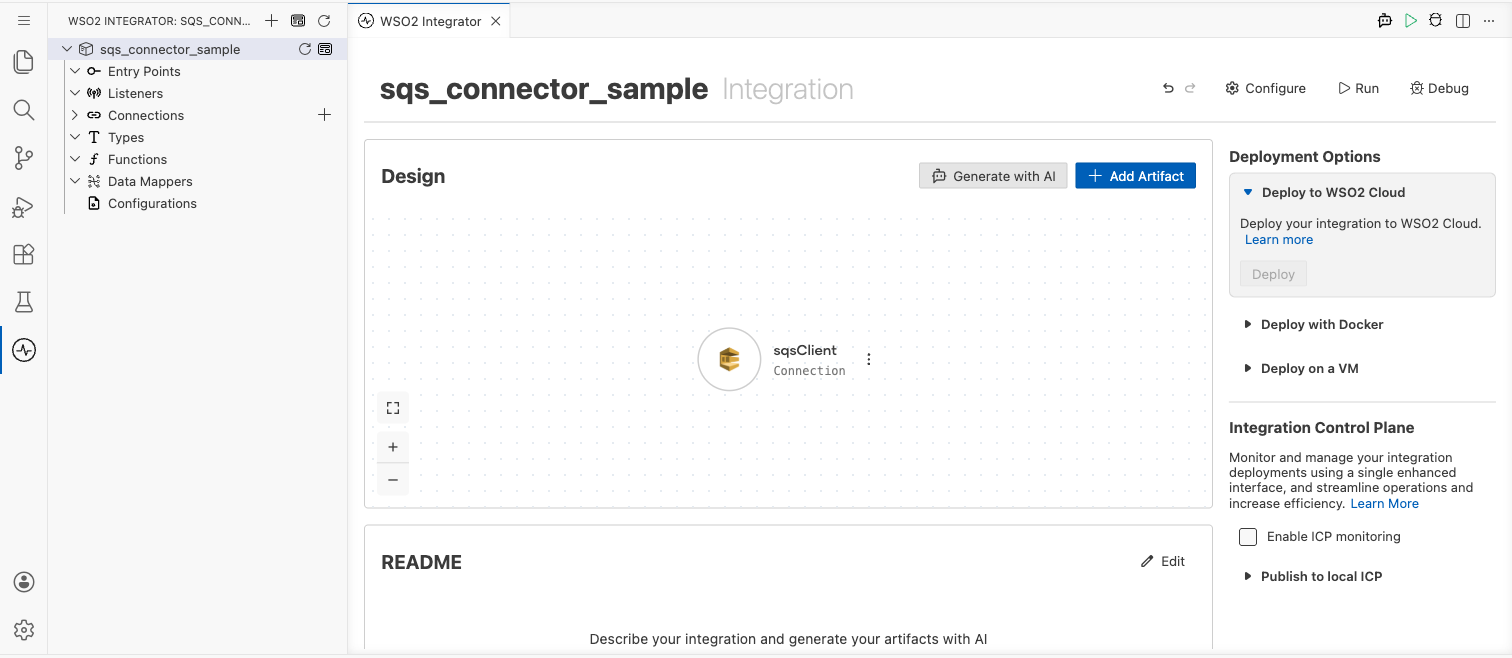 AWS SQS connection visible after saving