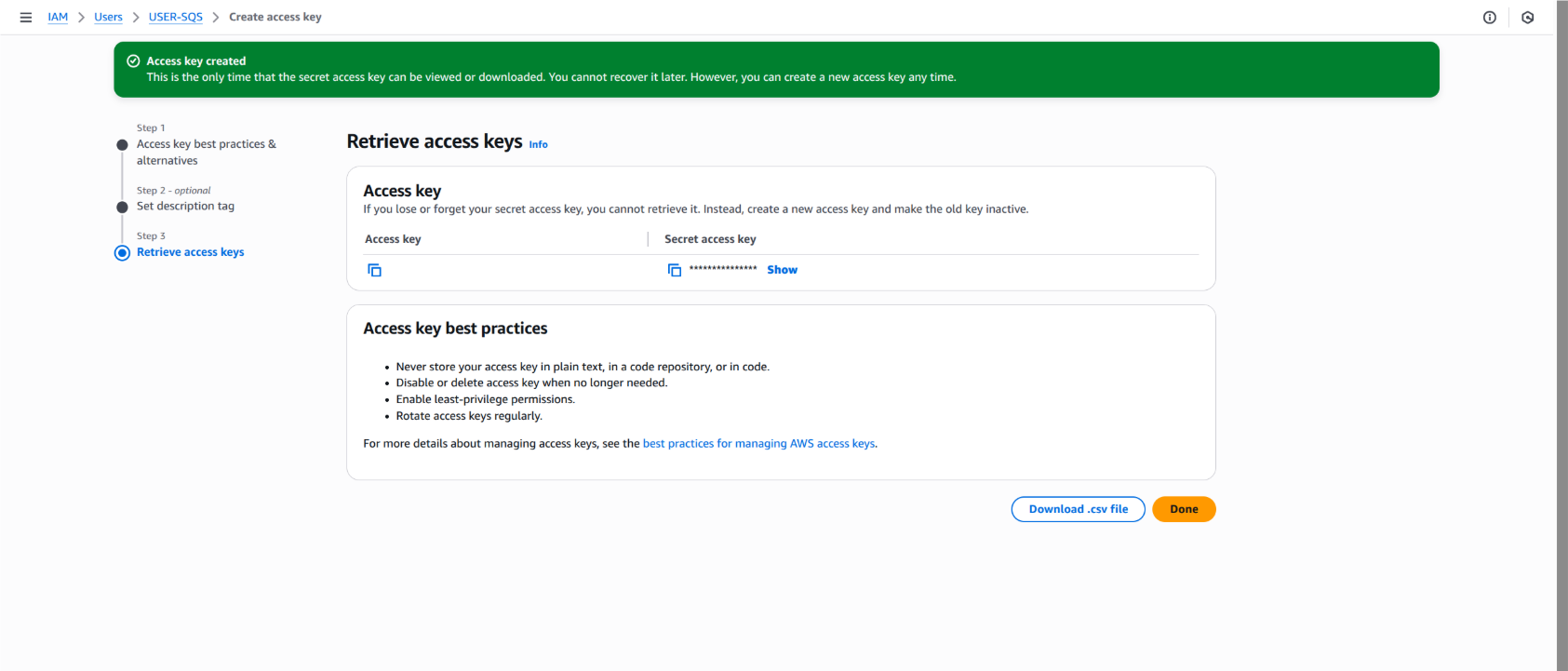 Retrieve access key