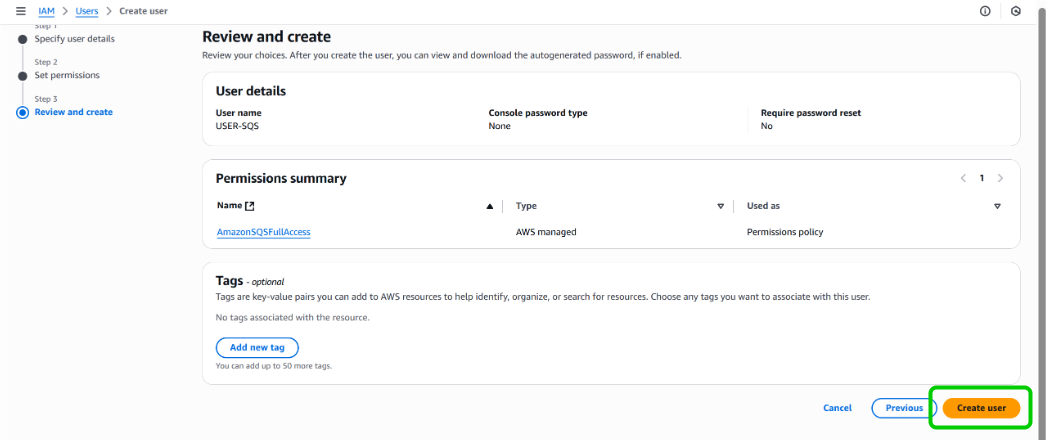 Review and create user