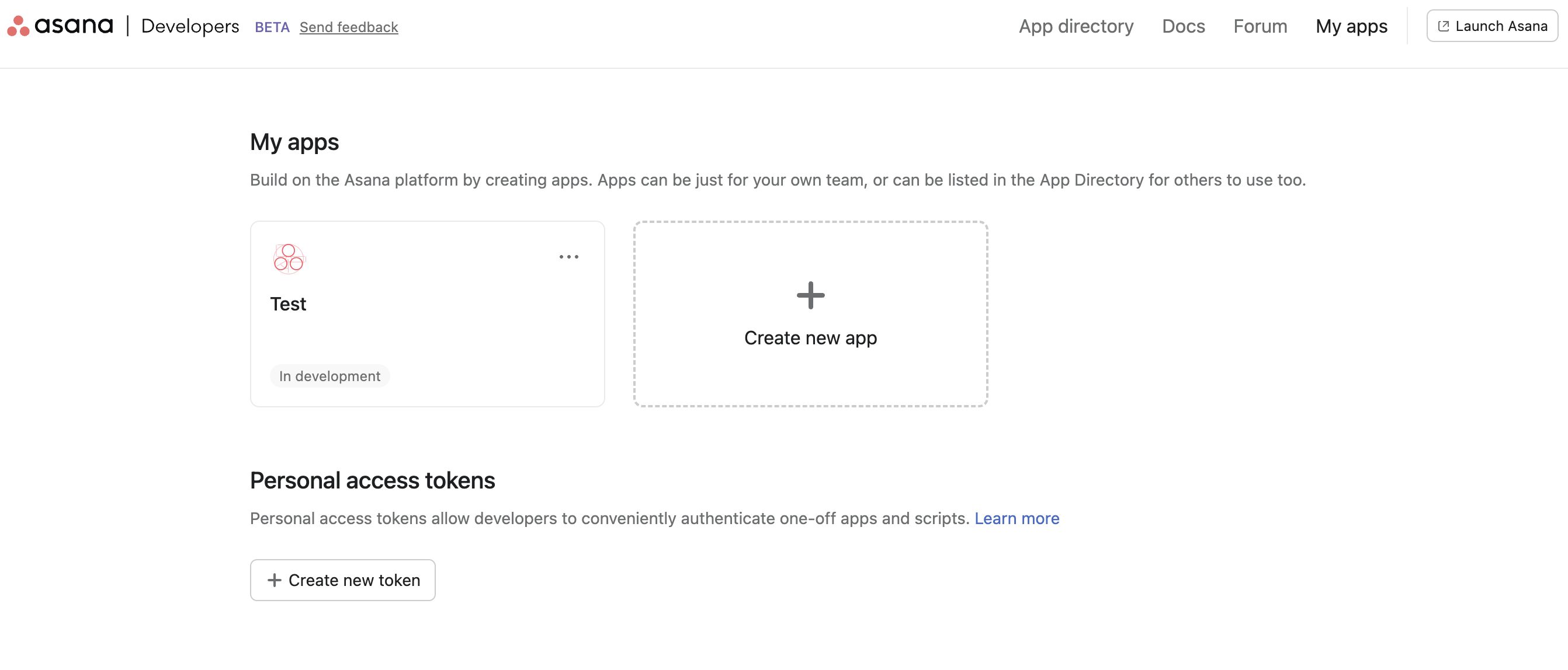 Asana developer console