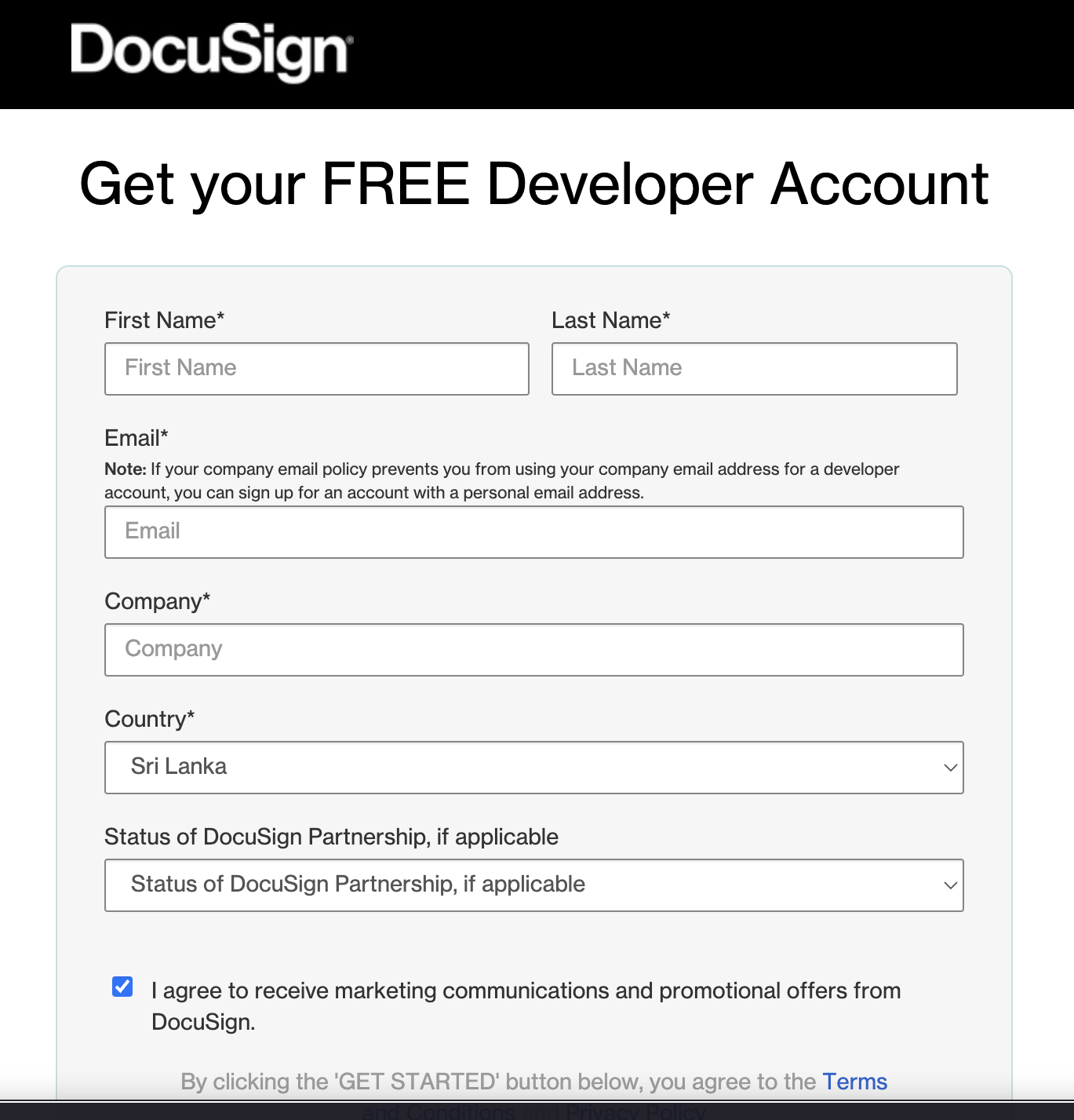Create a DocuSign developer account