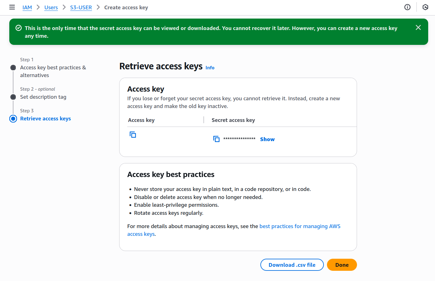 Retrieve access keys