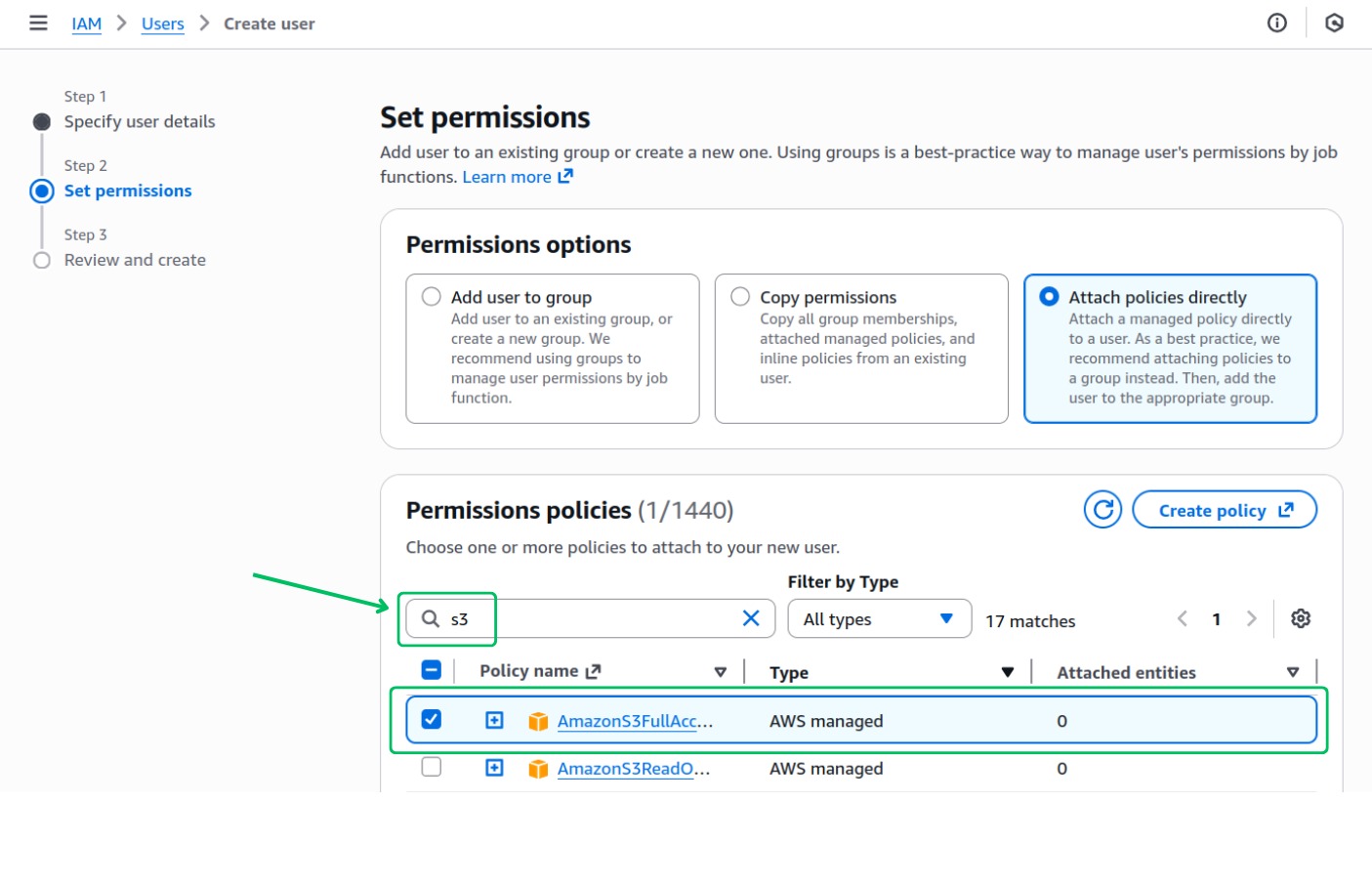 Set user permissions