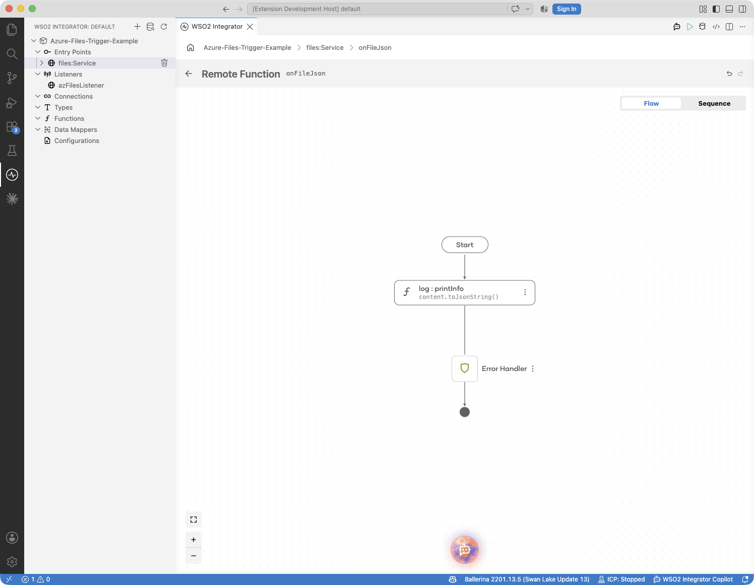onFileJson handler flow with the log statement