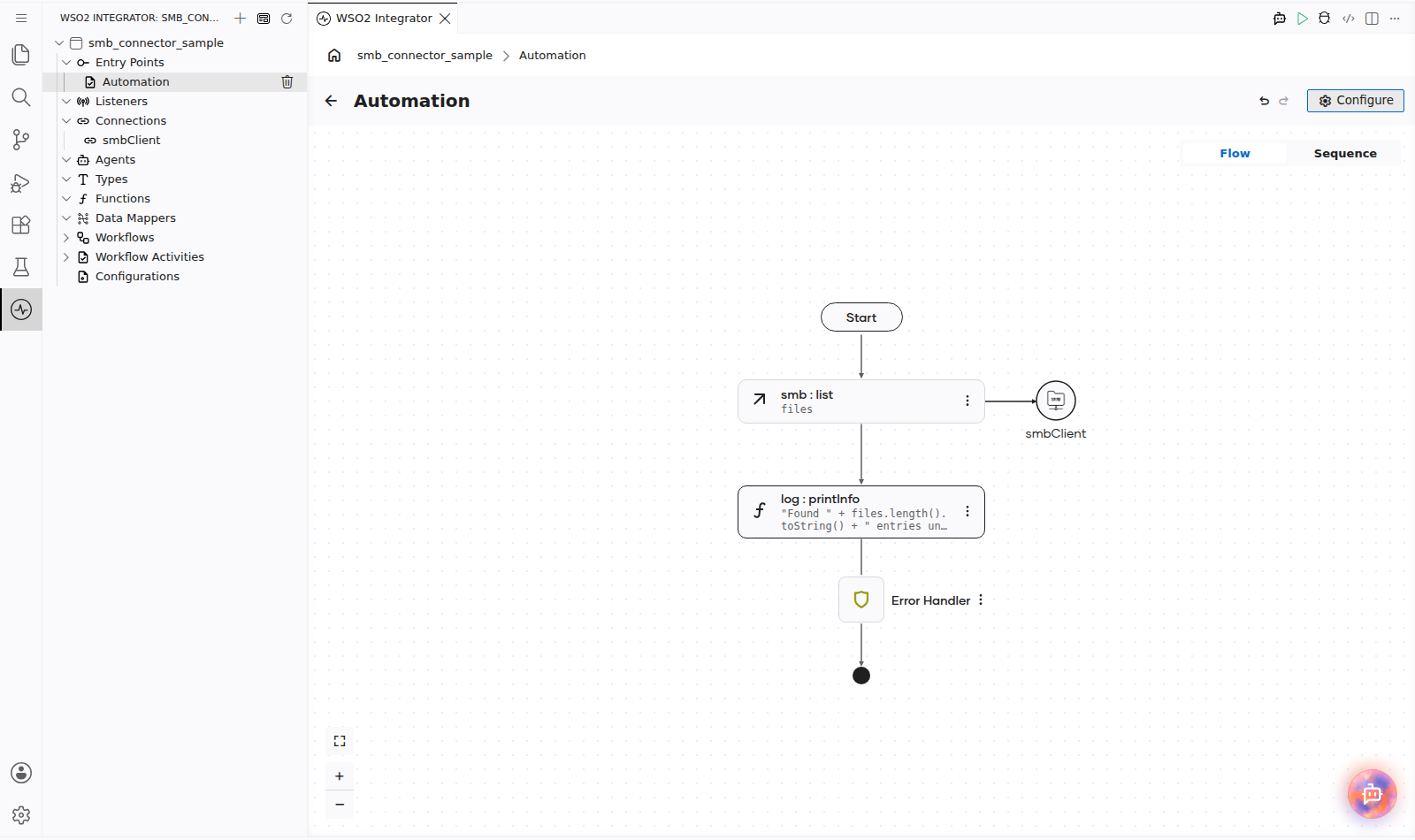 Completed SMB flow with the configured operation