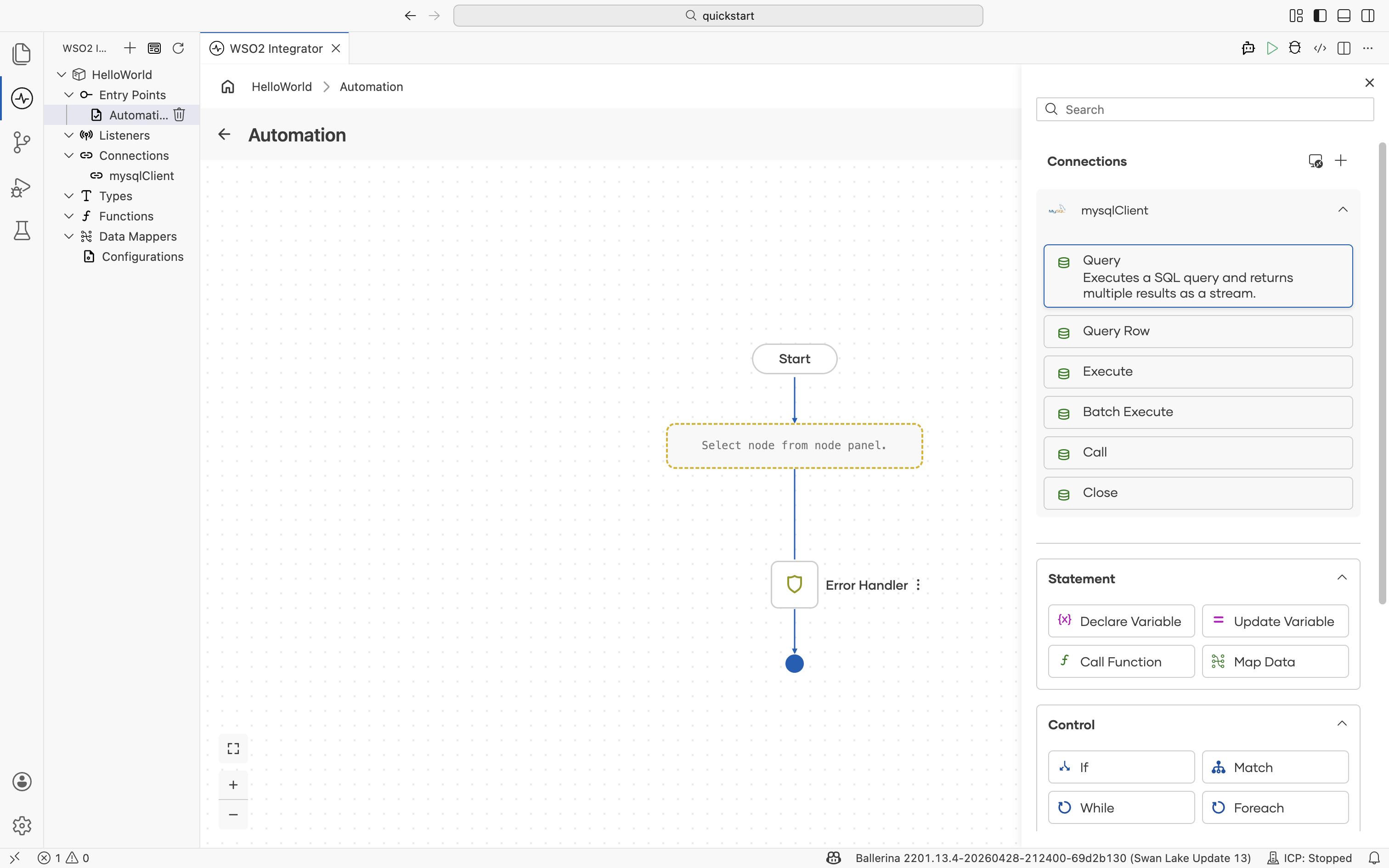 Actions available on a connection