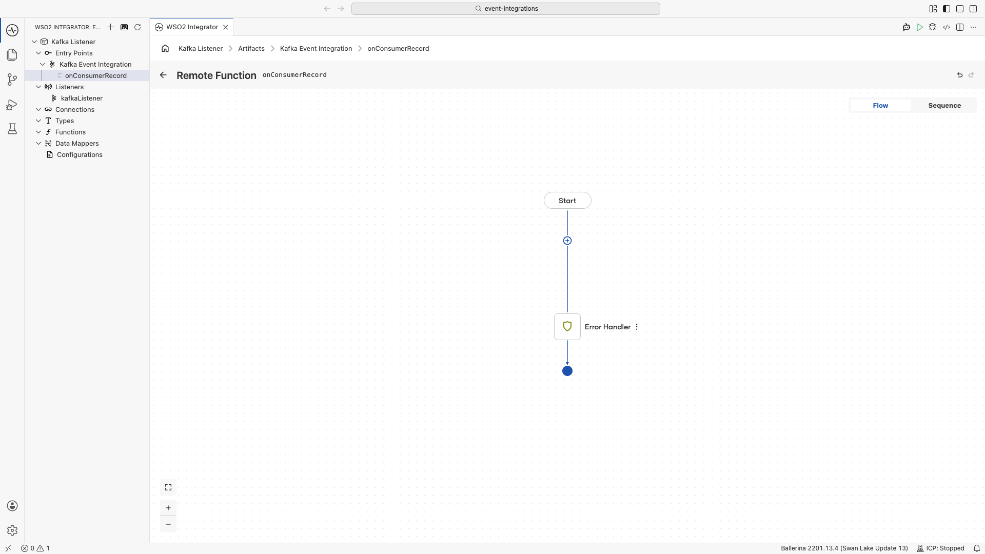 Flow canvas for Kafka listener onConsumerRecord handler