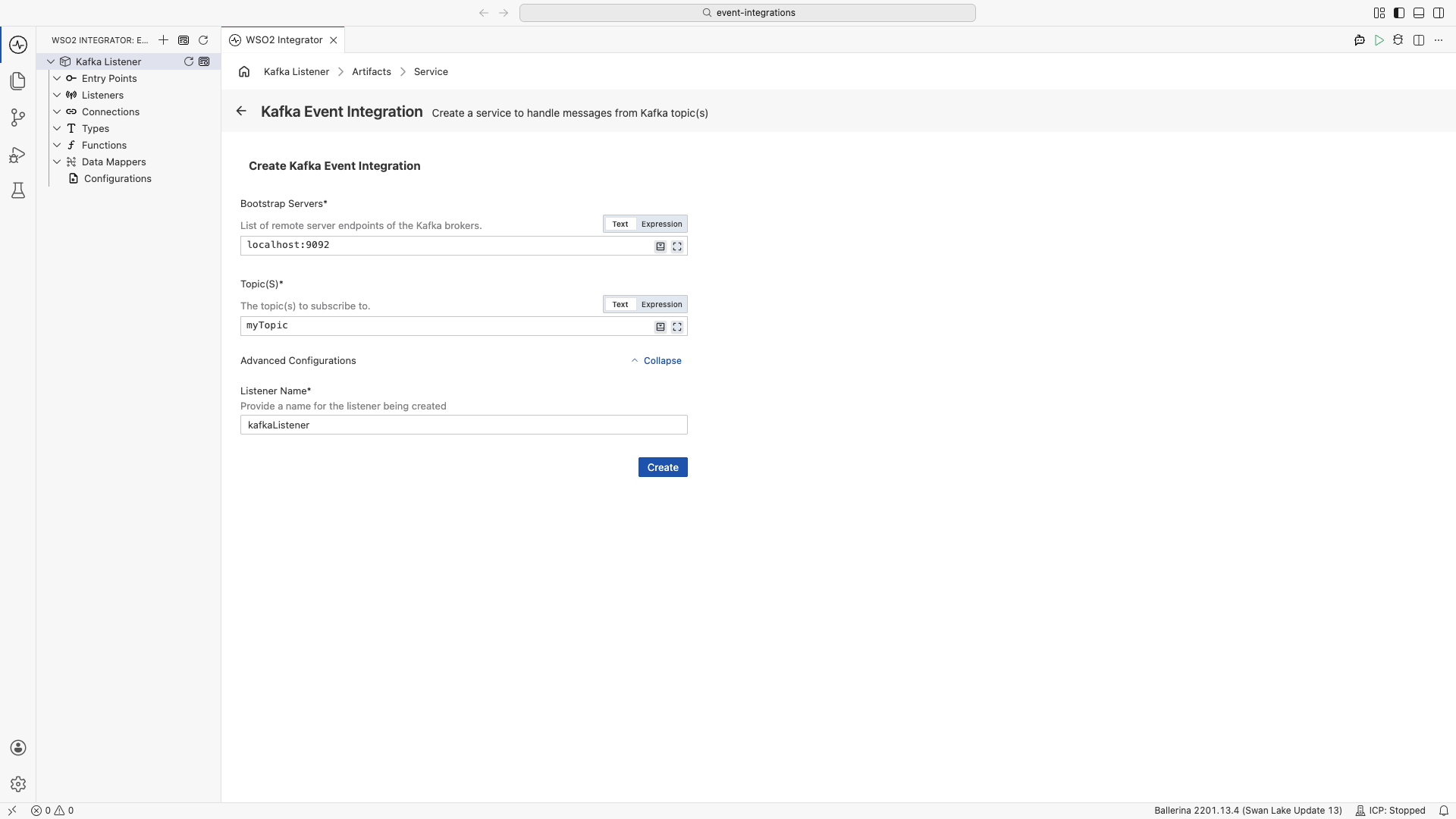 Kafka listener creation form