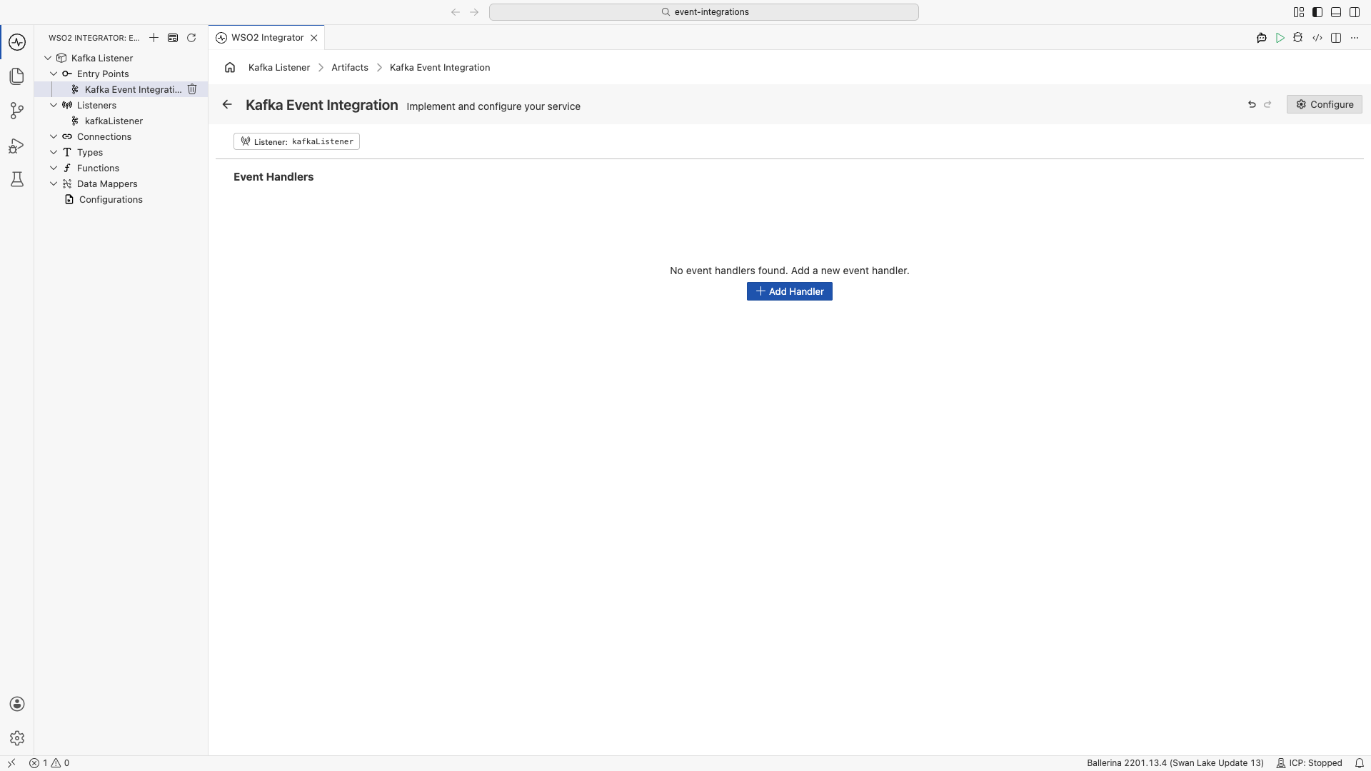 Kafka Listener Designer showing the listener configuration