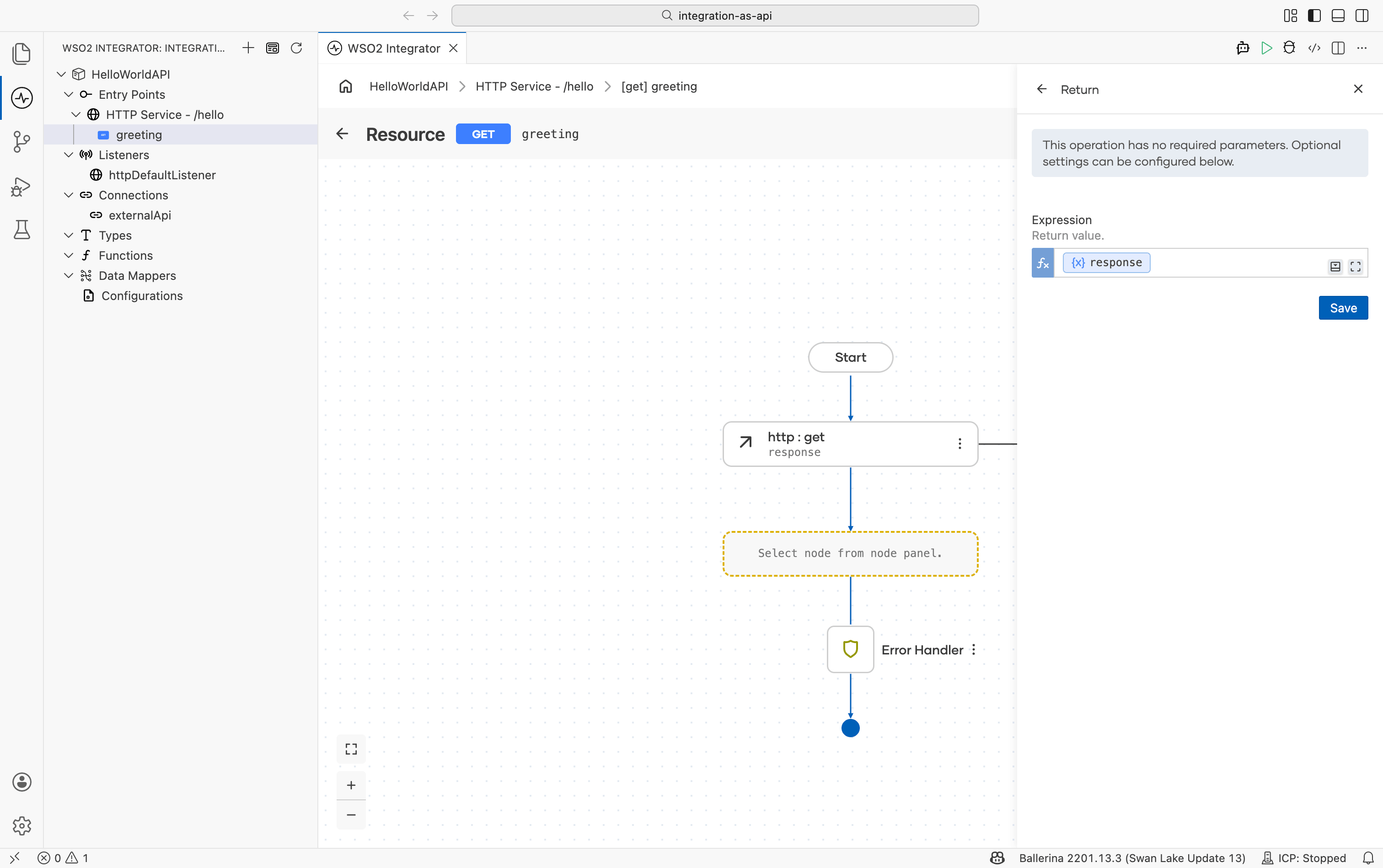 Adding a Return node with the expression set to response