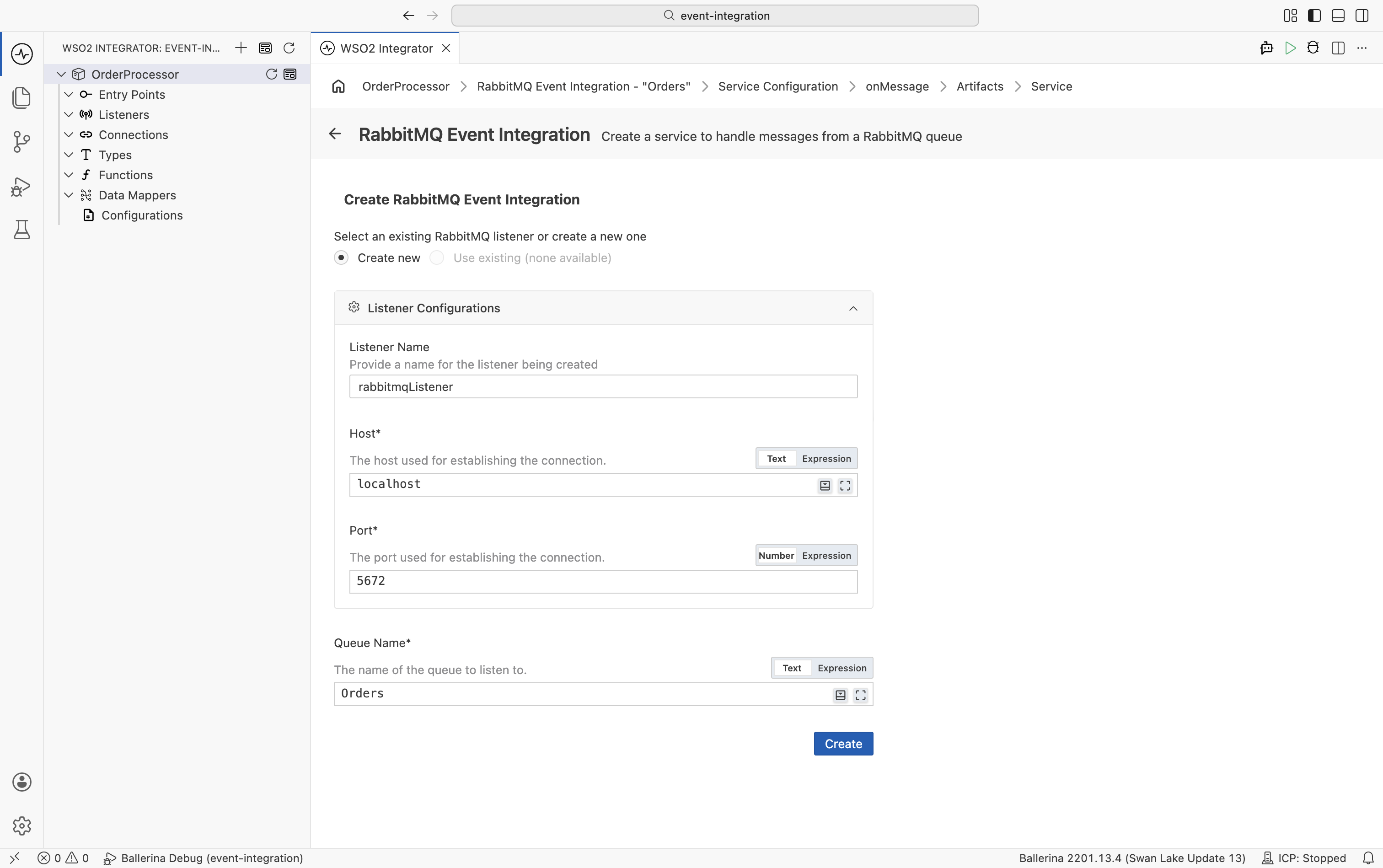 Add a RabbitMQ Event Integration Artifact