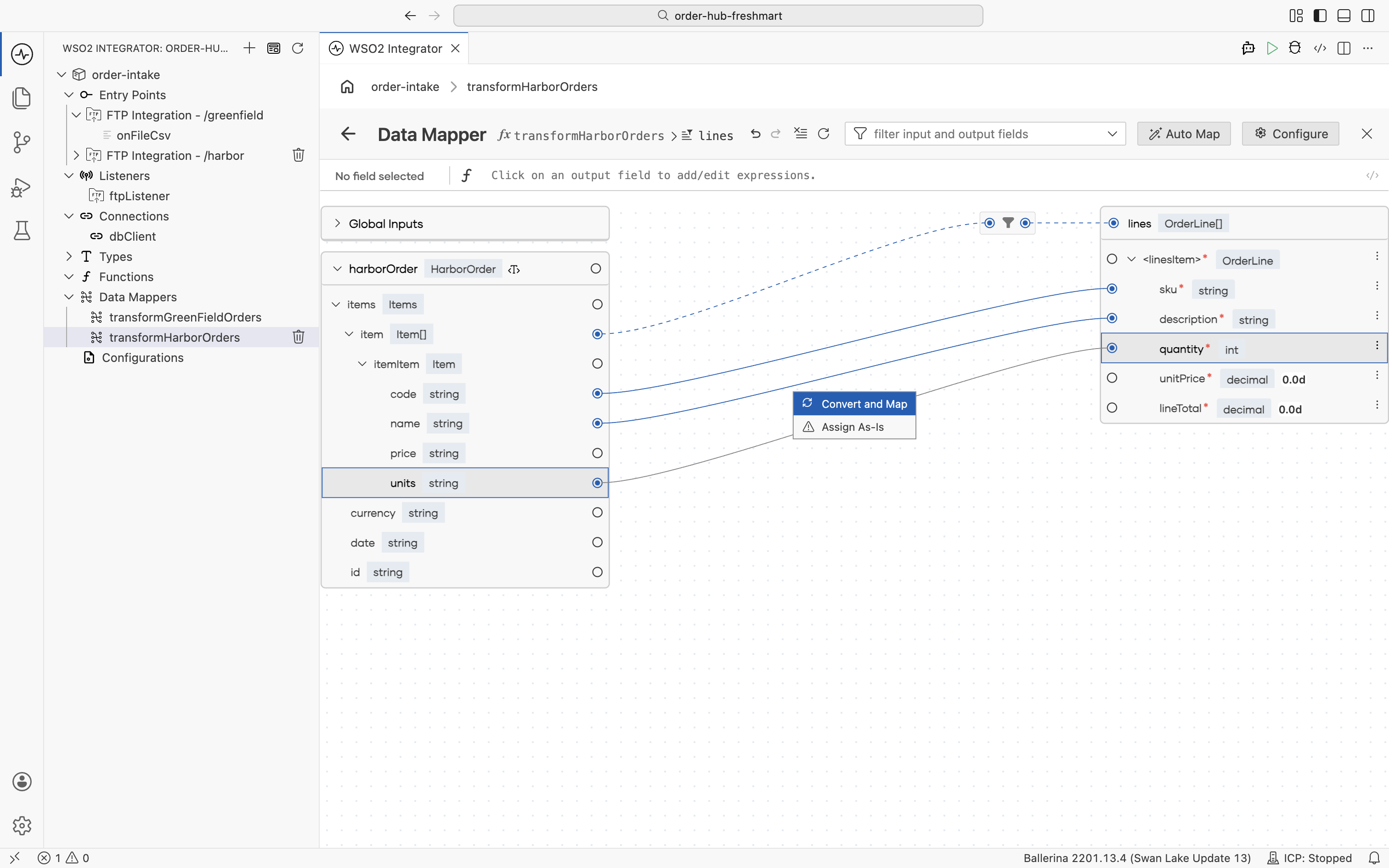 The Convert and Map option offered when mapping the string units onto the integer quantity