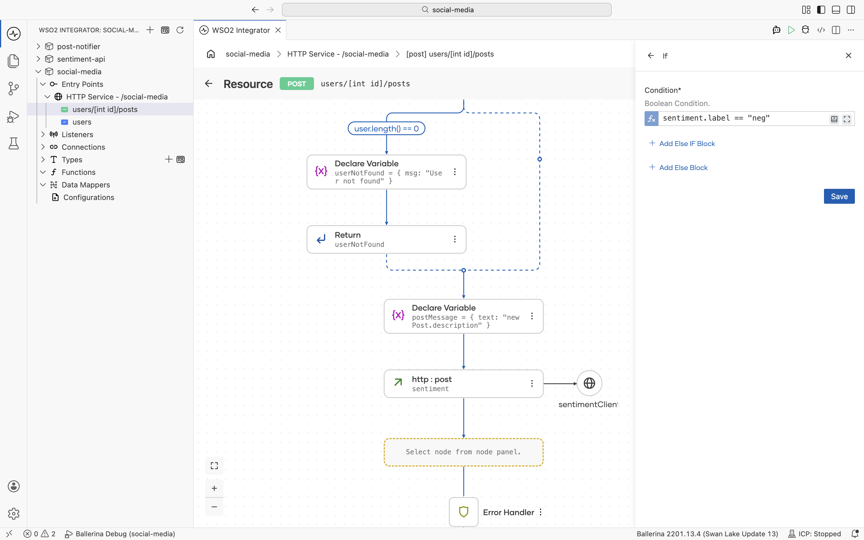 An If node checking the sentiment label