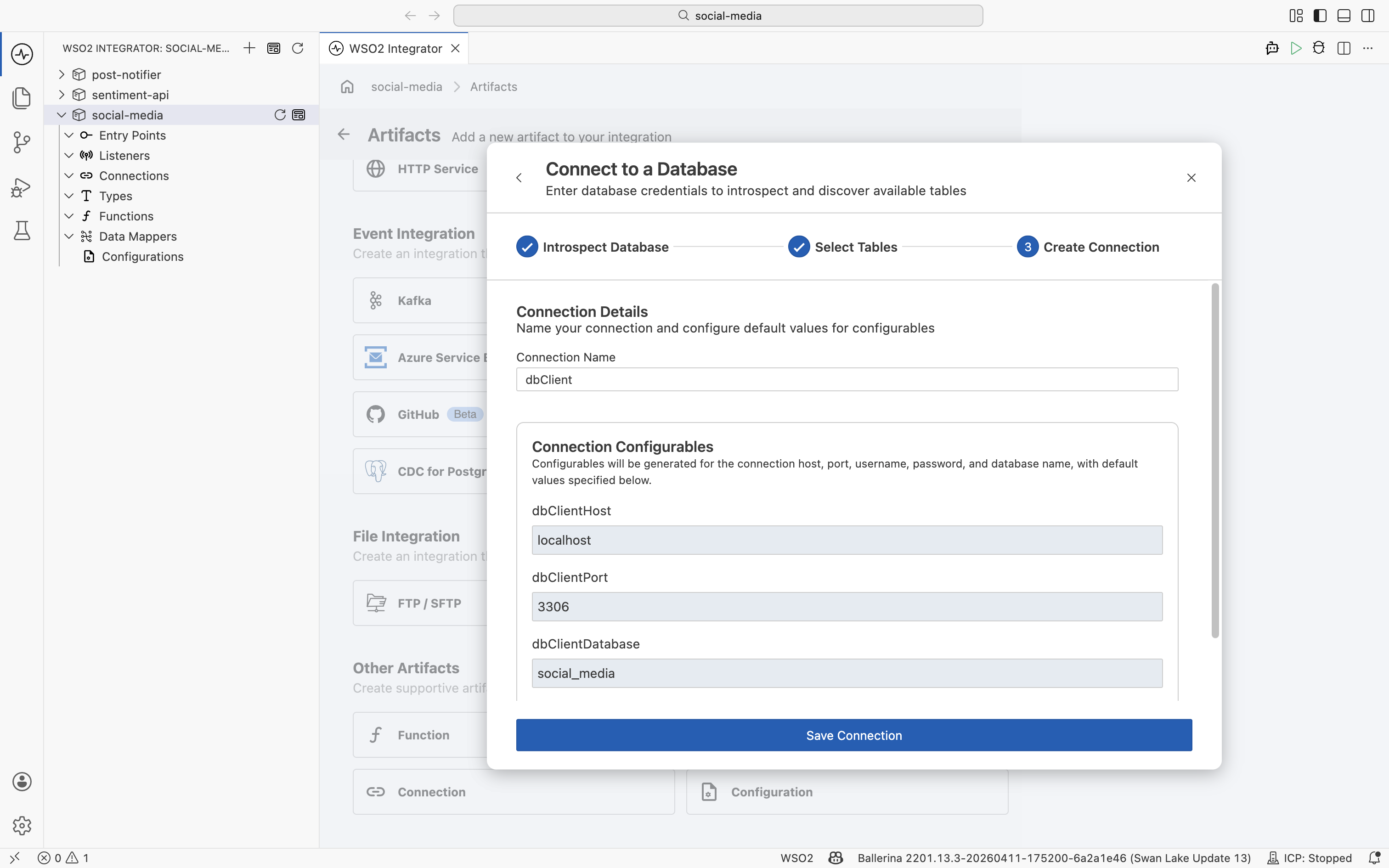 Naming the database connection dbClient with its generated configurables