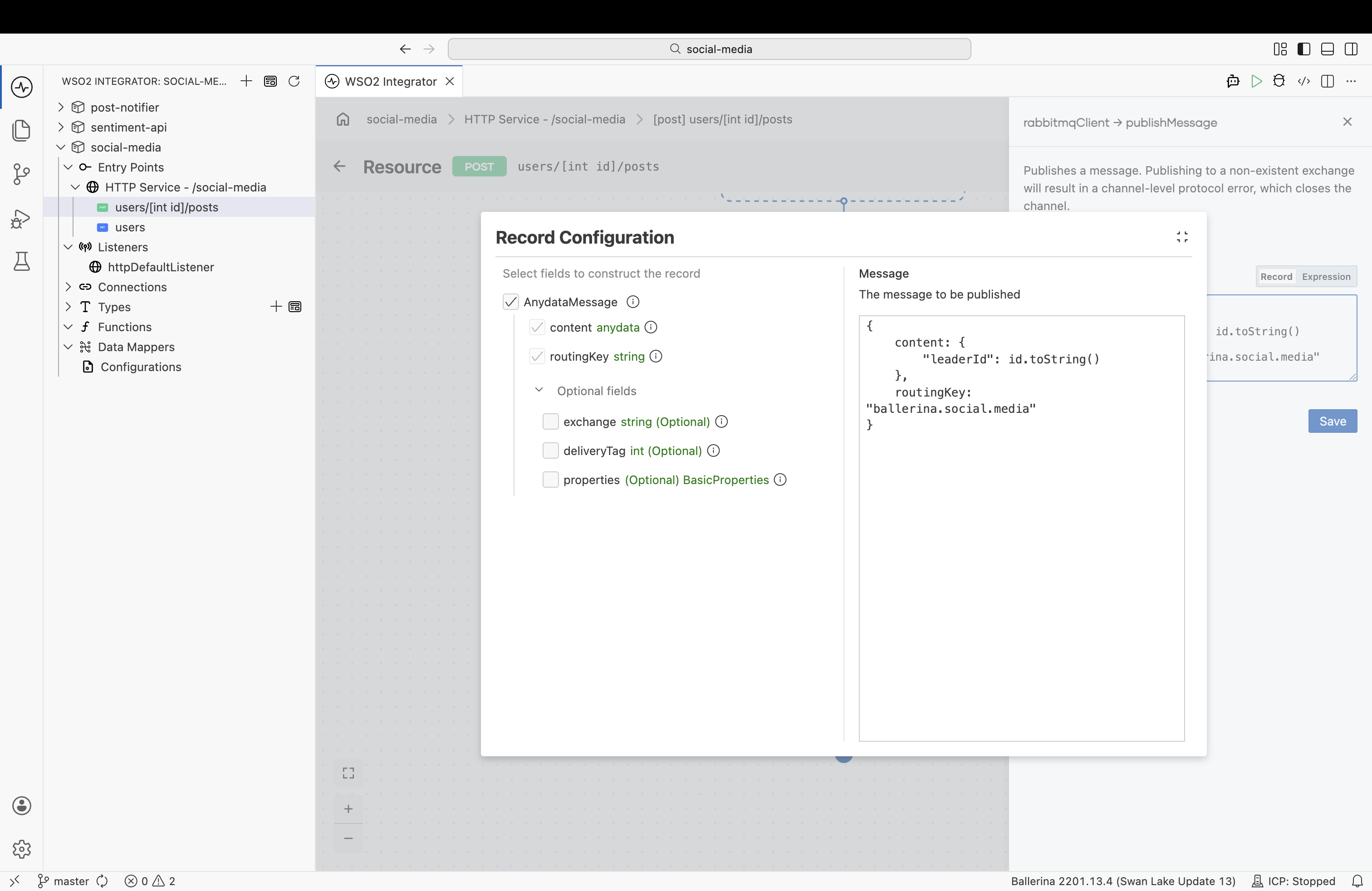 Publishing the new-post message to RabbitMQ