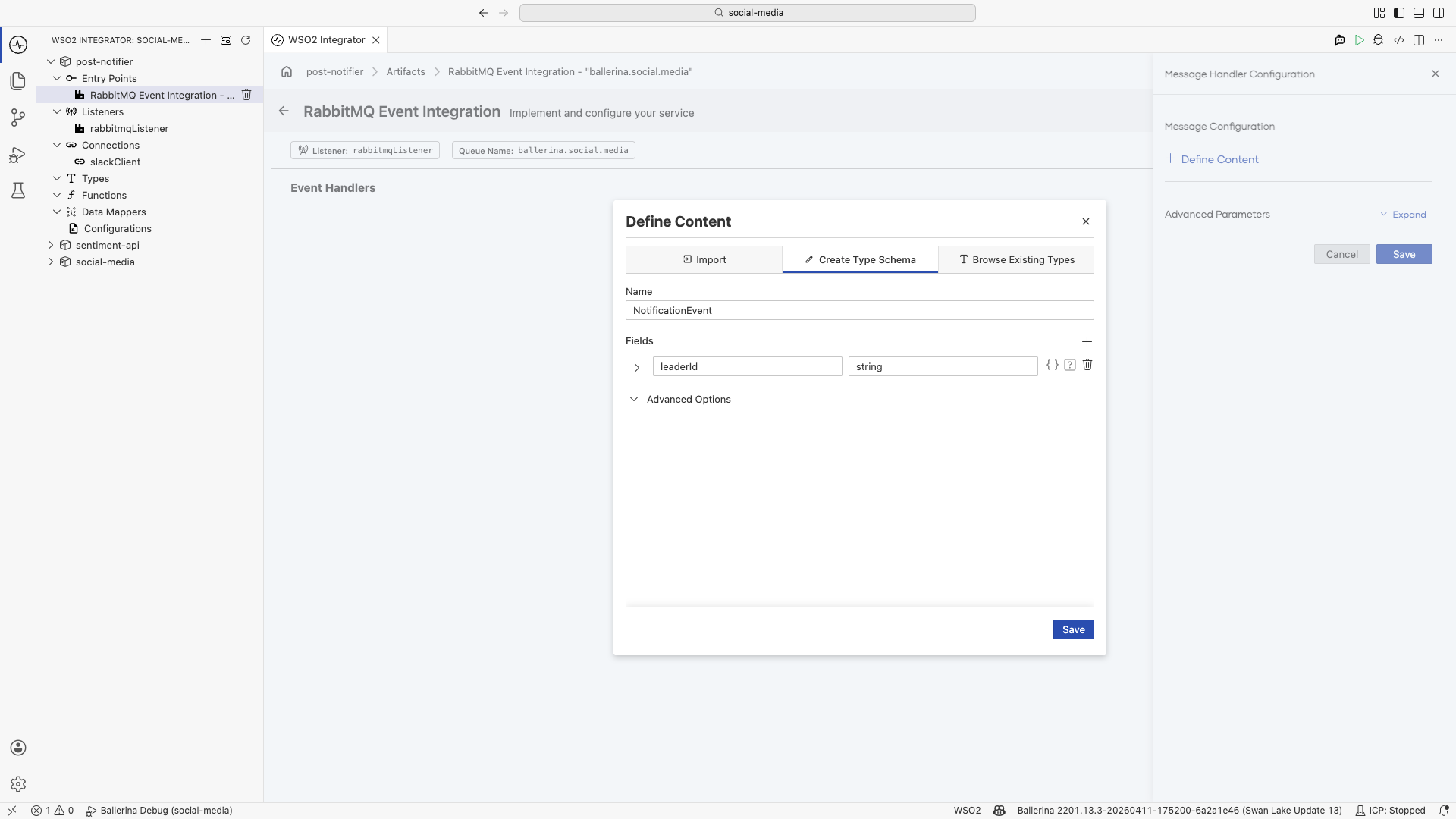 Defining the NotificationEvent content type with a leaderId field
