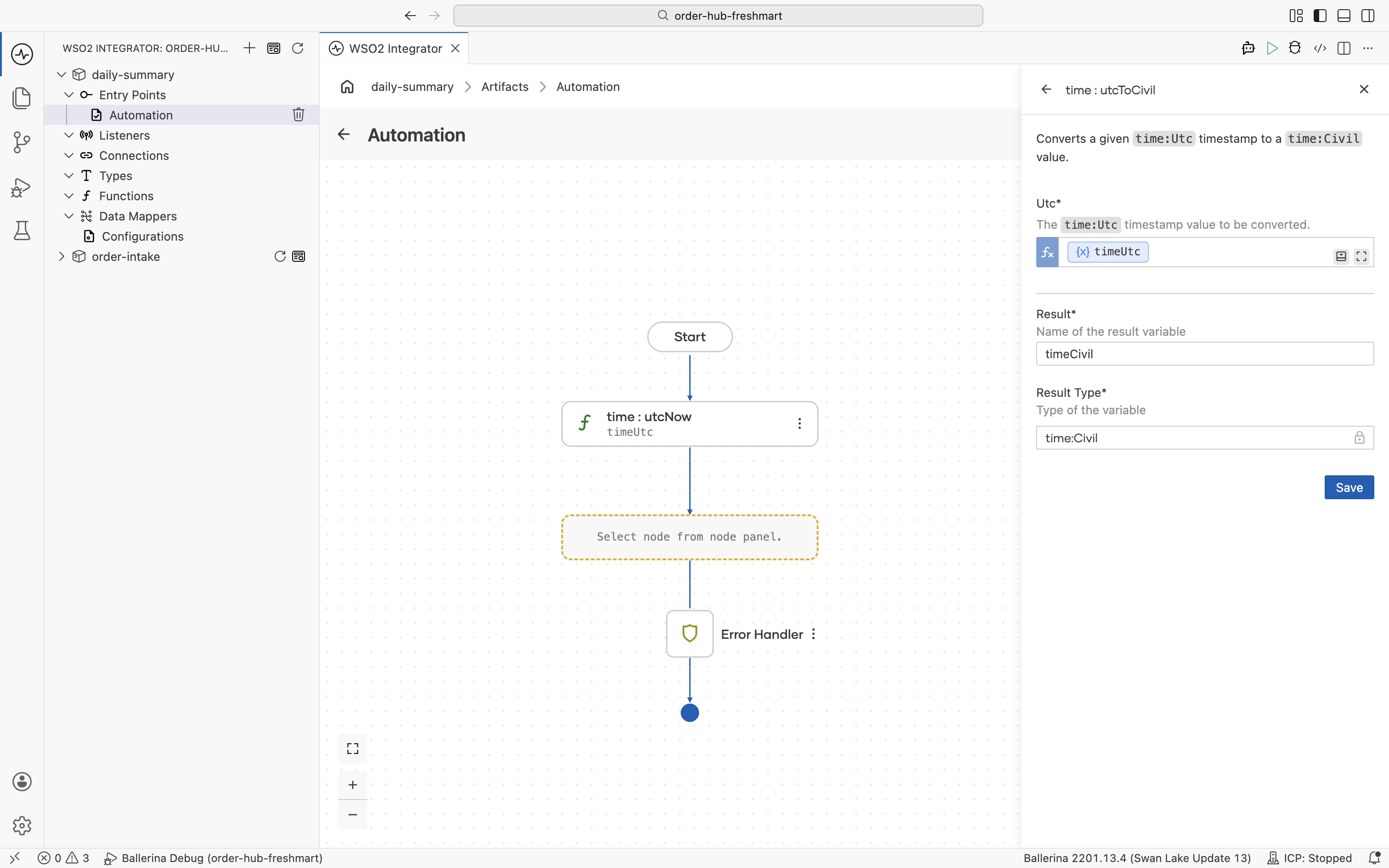 The time node converting timeUtc into timeCivil